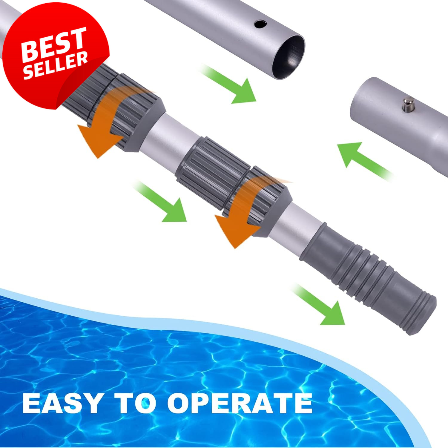 15 Ft Telescoping Pool Pole Adjustable Aluminum Skimmer Net Brush Vacuum – US