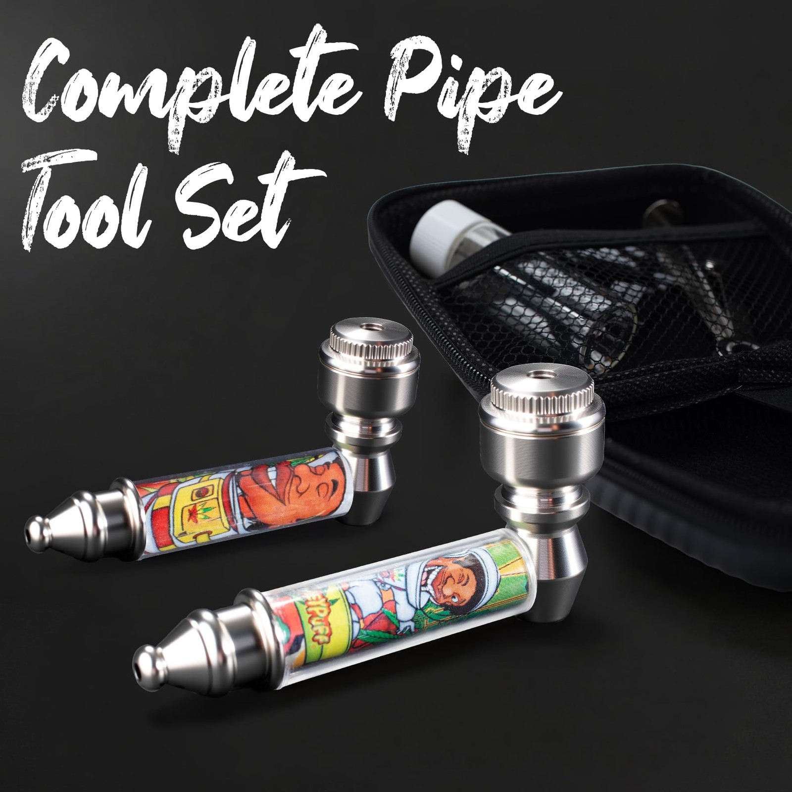 SPIPER Tobacco Pipe Set –Portable Travel Kit with Bottle, Steel Metal