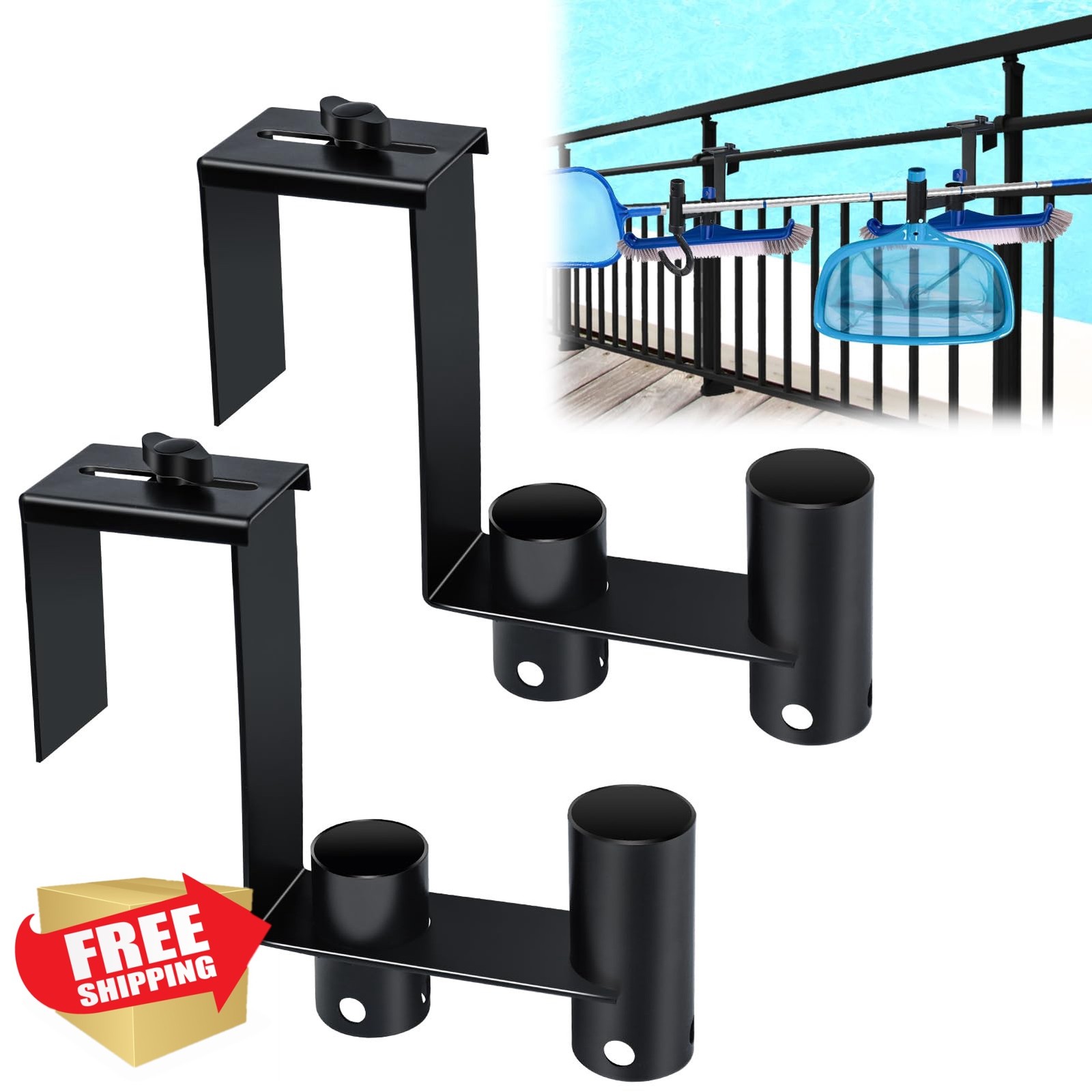 2packs Adjustable Pool Fence Hooks Metal Pool Tool Organizer and Holder Black…