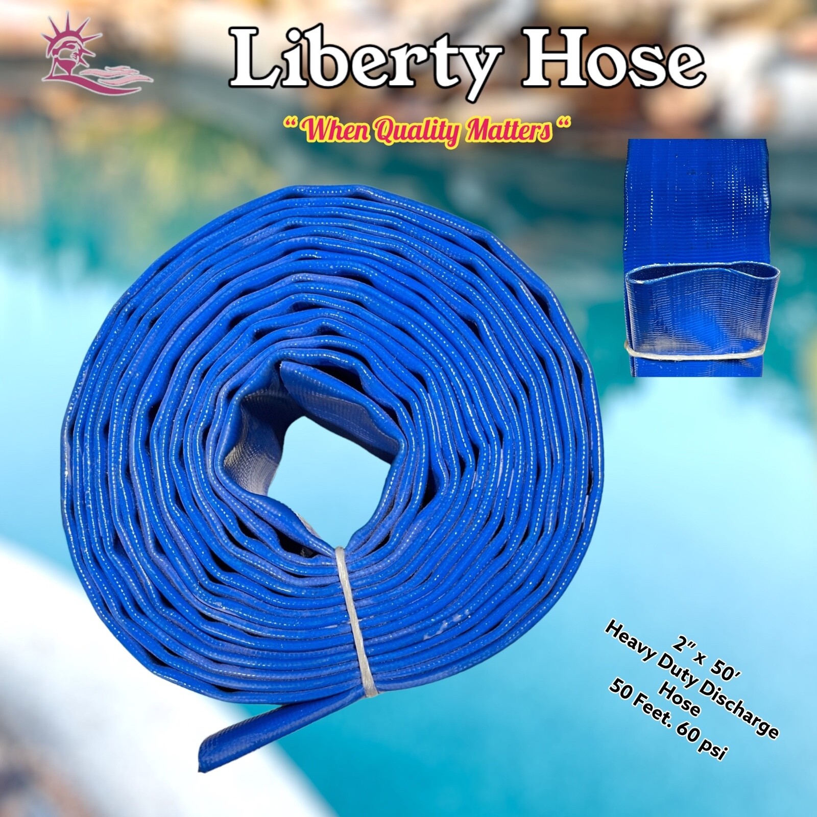 50&prime; Feet x 2&Prime; Inch Swimming Pool Deluxe Filter Backwash Discharge Hose 60 PSI