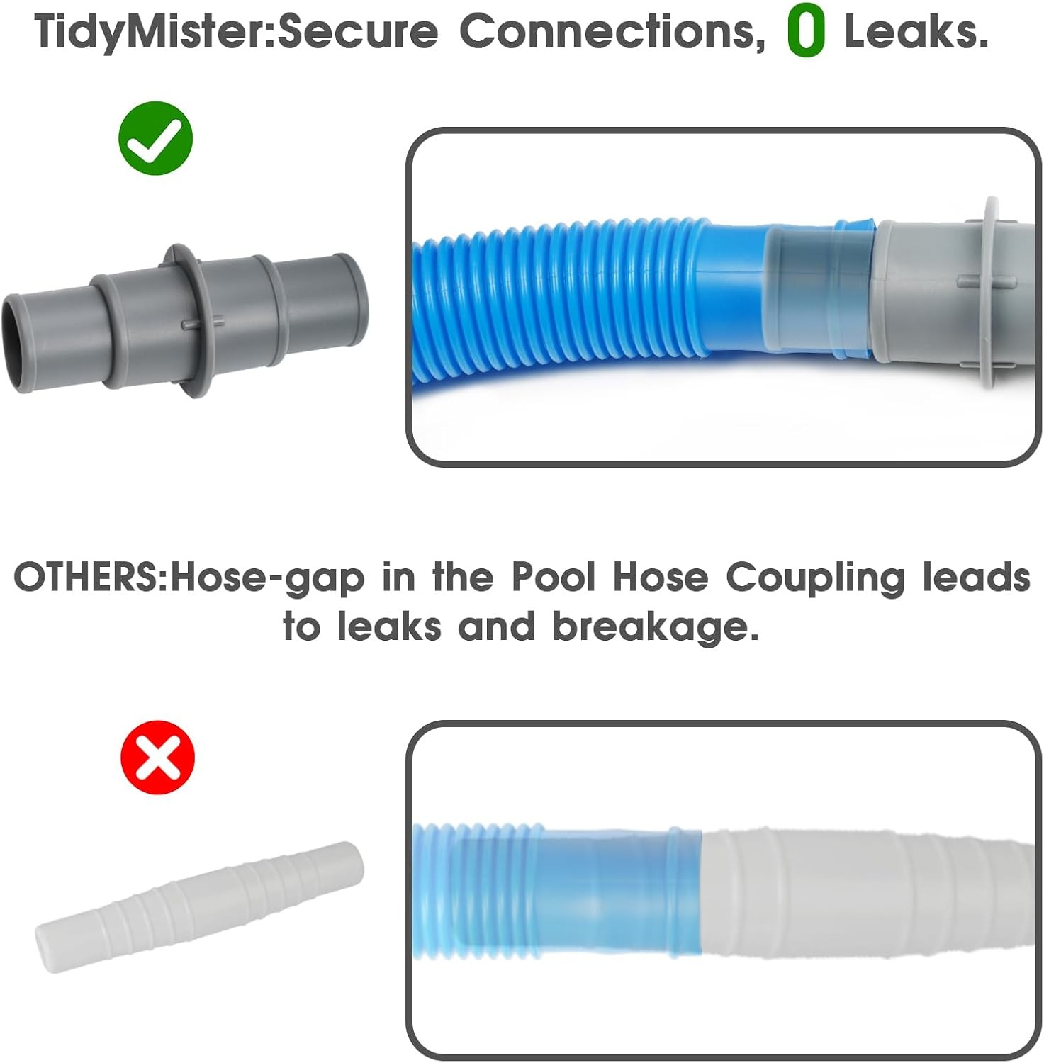 Pool Hose Adapter Connector Coupling 1-1/4&Prime; or 1-1/2&Prime; Plastic Pool Vacuum Hose A