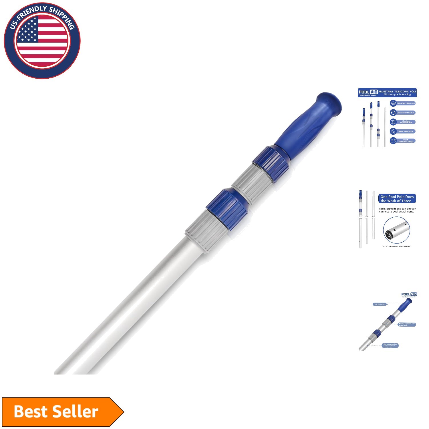 Effortless Pool Maintenance: 15FT Adjustable Telescopic Pole with Reliable Grip