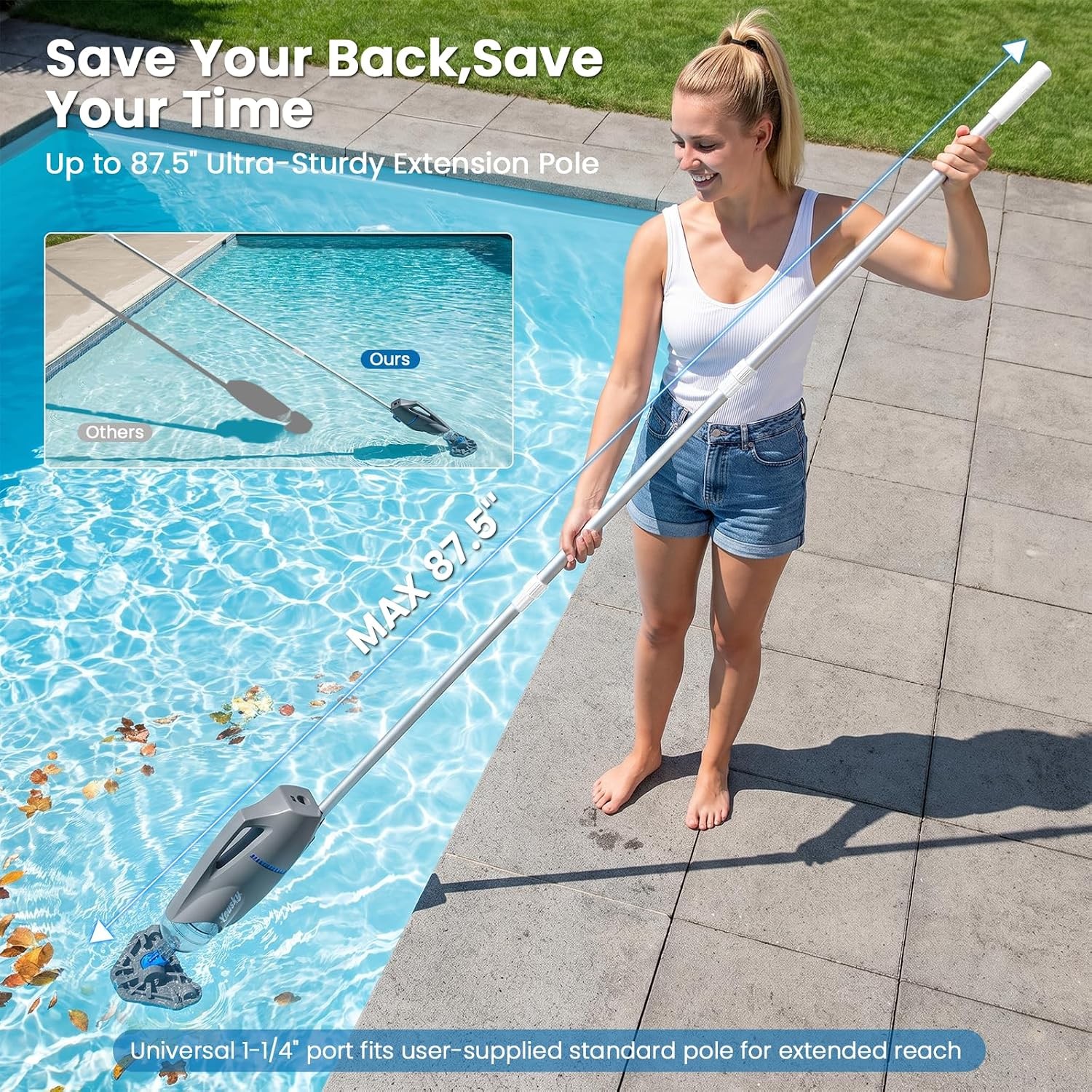 Cordless Handheld Pool Vacuum Grey Vako H10 18.5GPM Strong Suction 45 Min