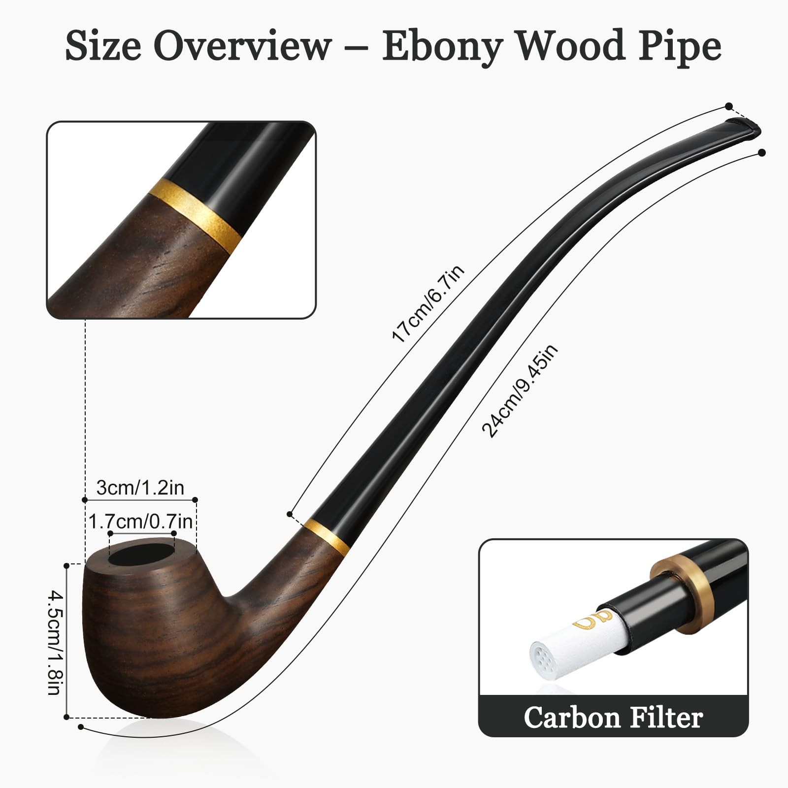 Obetis Ebony Tobacco Pipe Set – Elegant Churchwarden Style Long Dark Brown