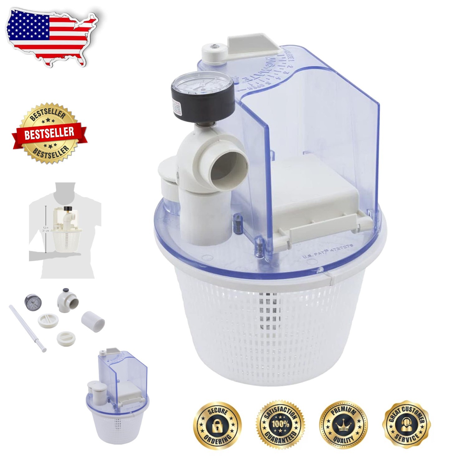 Smart Vac-Mate Pool Skimmer Attachment – White – Maximizes Surface Skimming