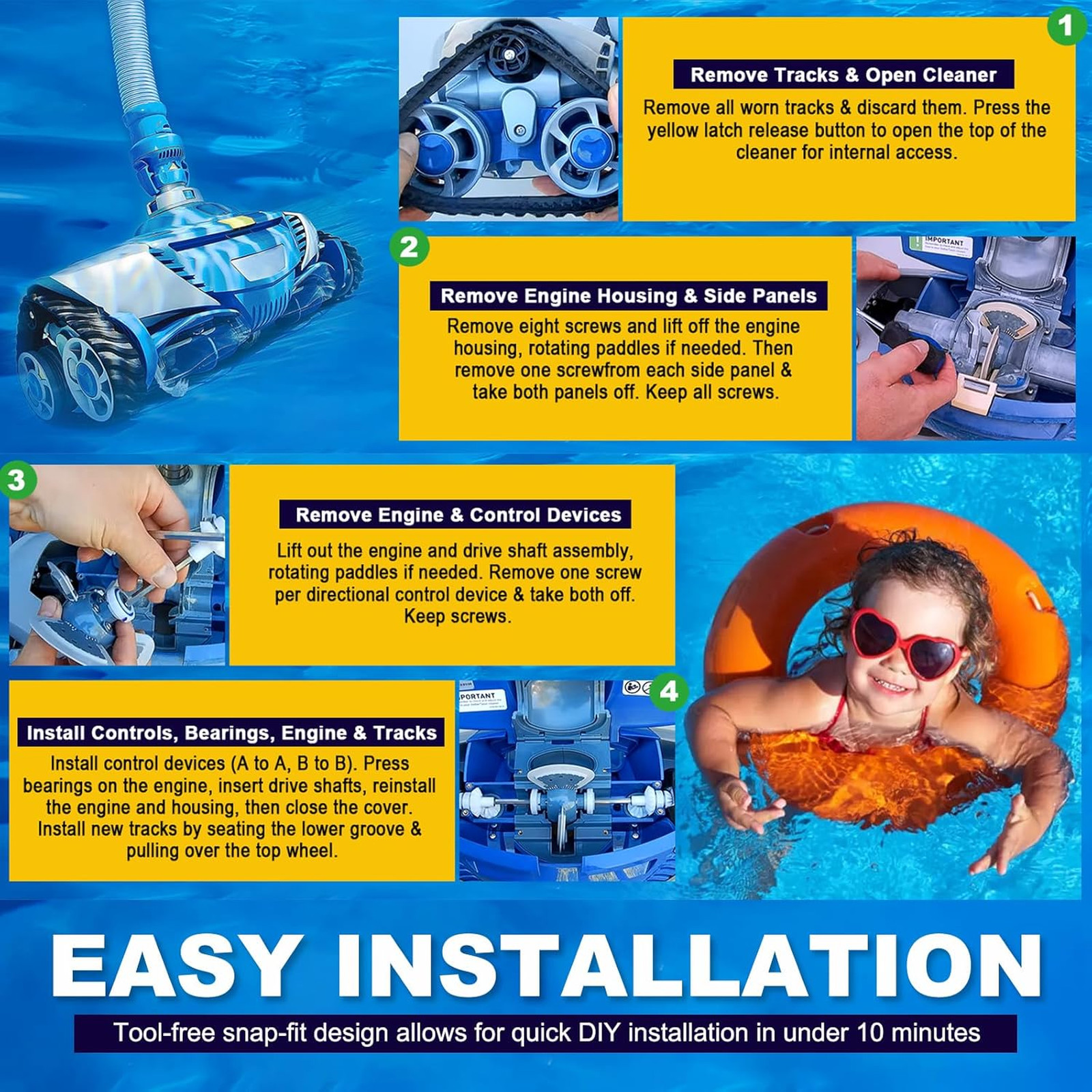 Pool Cleaner Tune-Up Kit for Zodiac MX6 MX8 MX6EL MX8EL with Bearings Control