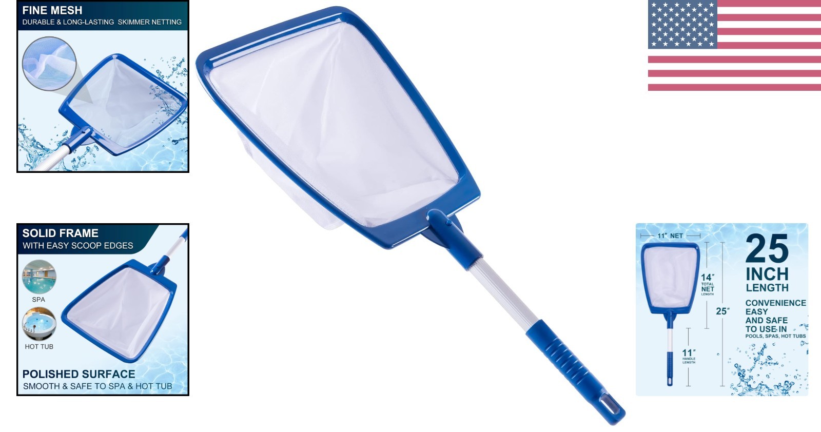 Efficient Handheld Skimmer Net for Pools and Spas, Ultra Fine Mesh, 15.6&Prime; Design