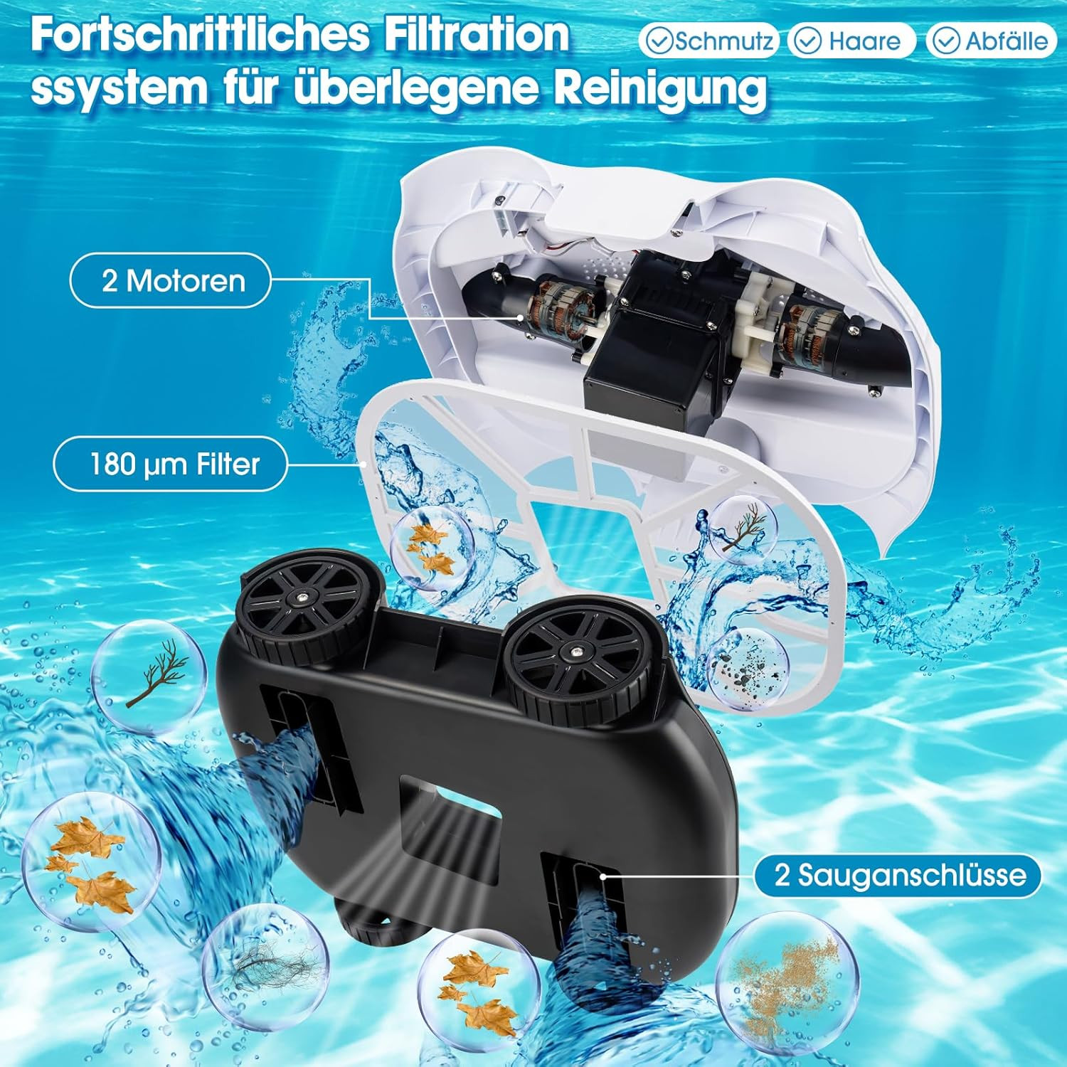 Cordless Robotic Pool Cleaner, Pool Vacuum for above Ground Pool up to 1076 Sq.F