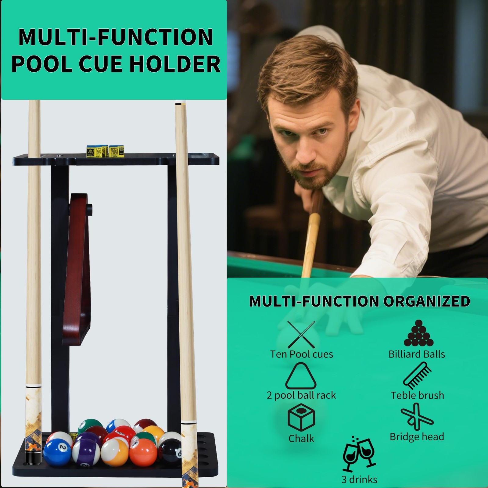 Pool Stick Holder-Pool cue holder floor stand with multiple storage designs ,…