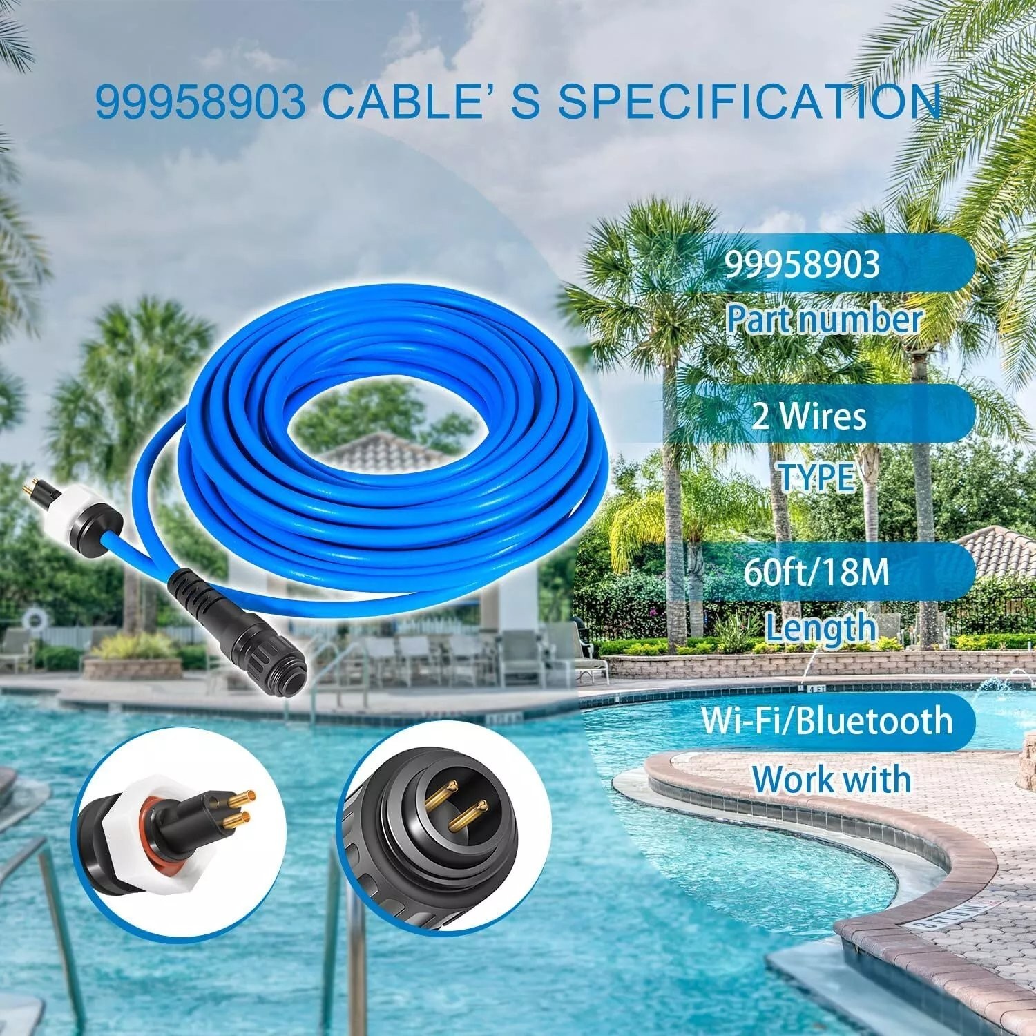 99958903-DIY Cable Cord 2 Wire for Dolphin Maytronics Pool Cleaner S20018M 60ft