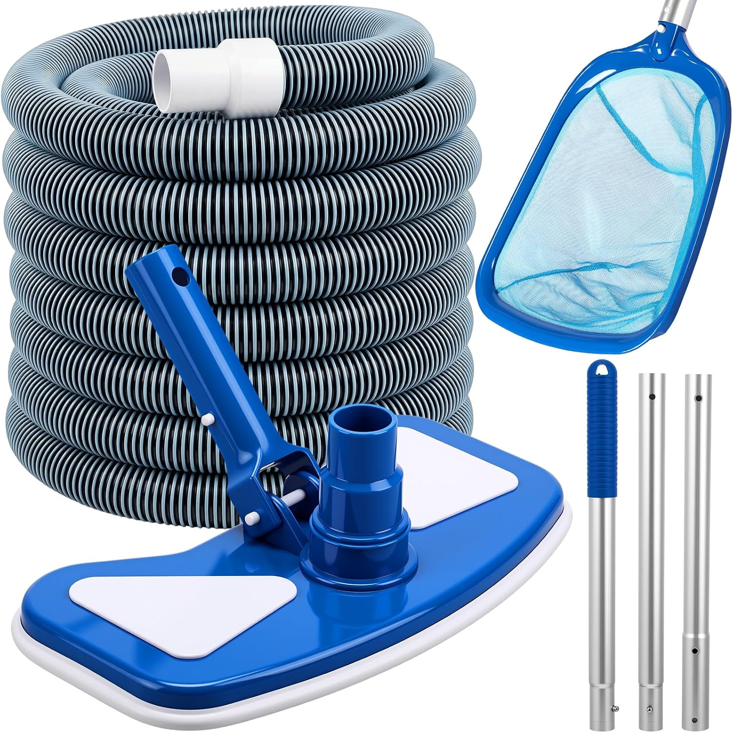 4 Pcs Swimming Pool Vacuum Kits 11.8&Prime; Vacuum Head with 1-1/2&Prime; X 29.5 Ft Hoses, 1