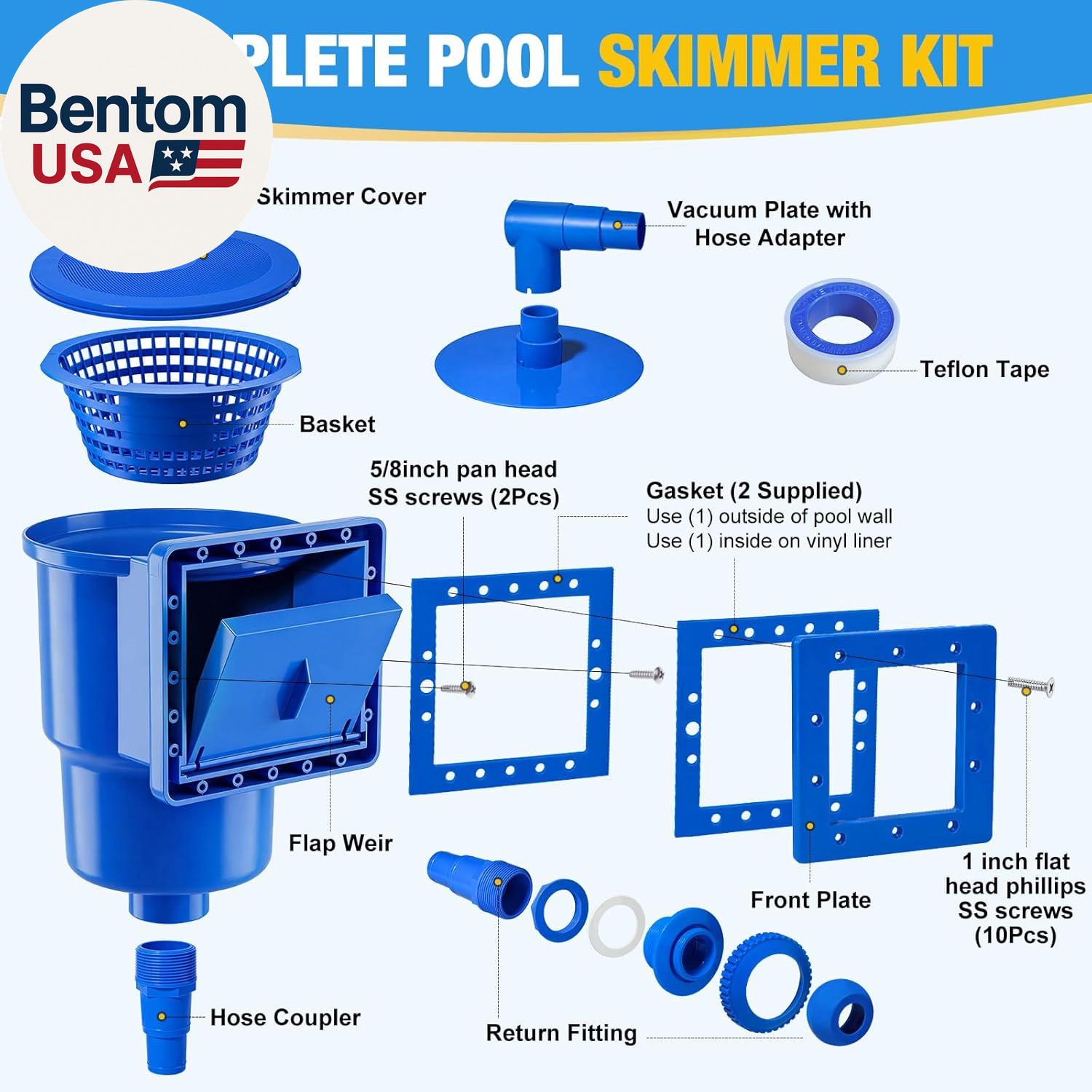 Above Ground Pool Skimmer, Heavy Duty Through-Wall Mount Pool Skimmer Kit with A