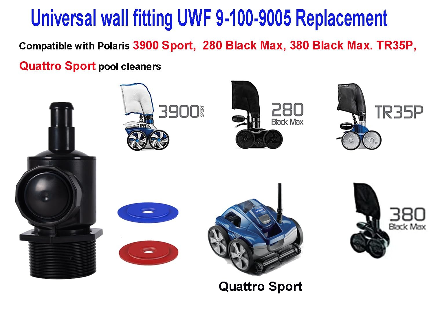 ATIE Pool Cleaner Black Universal Wall Fitting UWF Connector Assembly