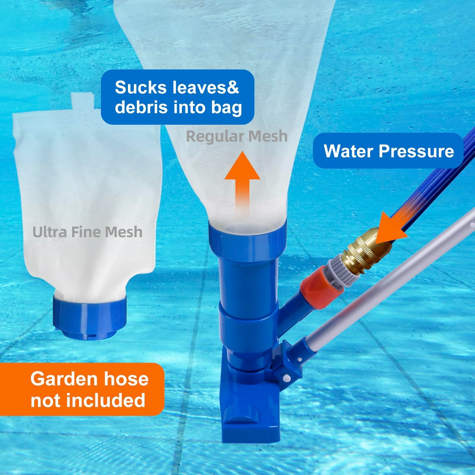 Upgraded Pool Spa Jet Vacuum Cleaner with Brush & 56&Prime; Pole for Above Ground, Hot