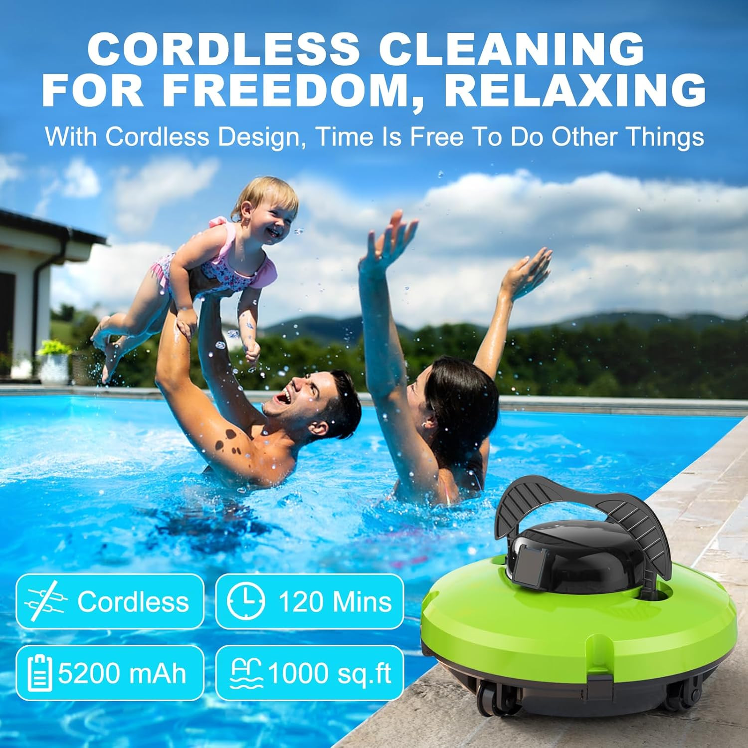 2026 Cordless Robotic Pool Cleaner – 120 Mins Automatic Pool Vacuum for above Gr