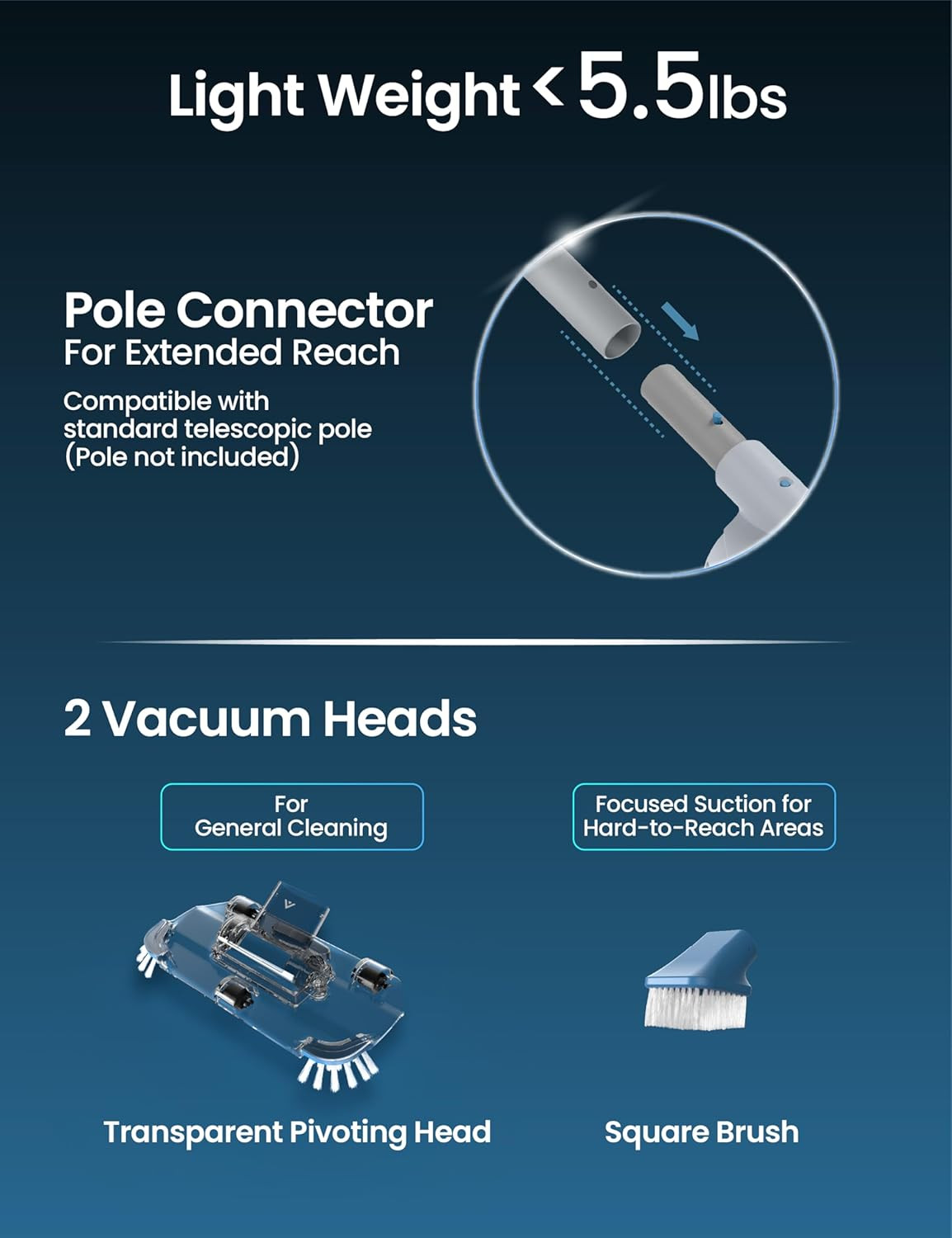 2026 Rechargeable Cordless Pool Vacuum for above Ground Pool, Stainless Steel Fi