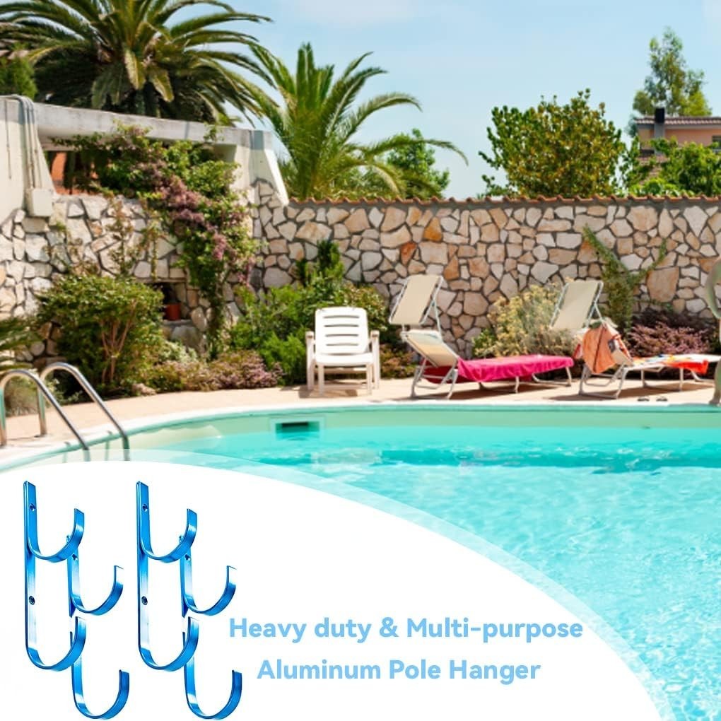 Swimming Pool Aluminum Pole Hanger Set, Blue, 2-Pack 4 Hooks, for Telescoping…
