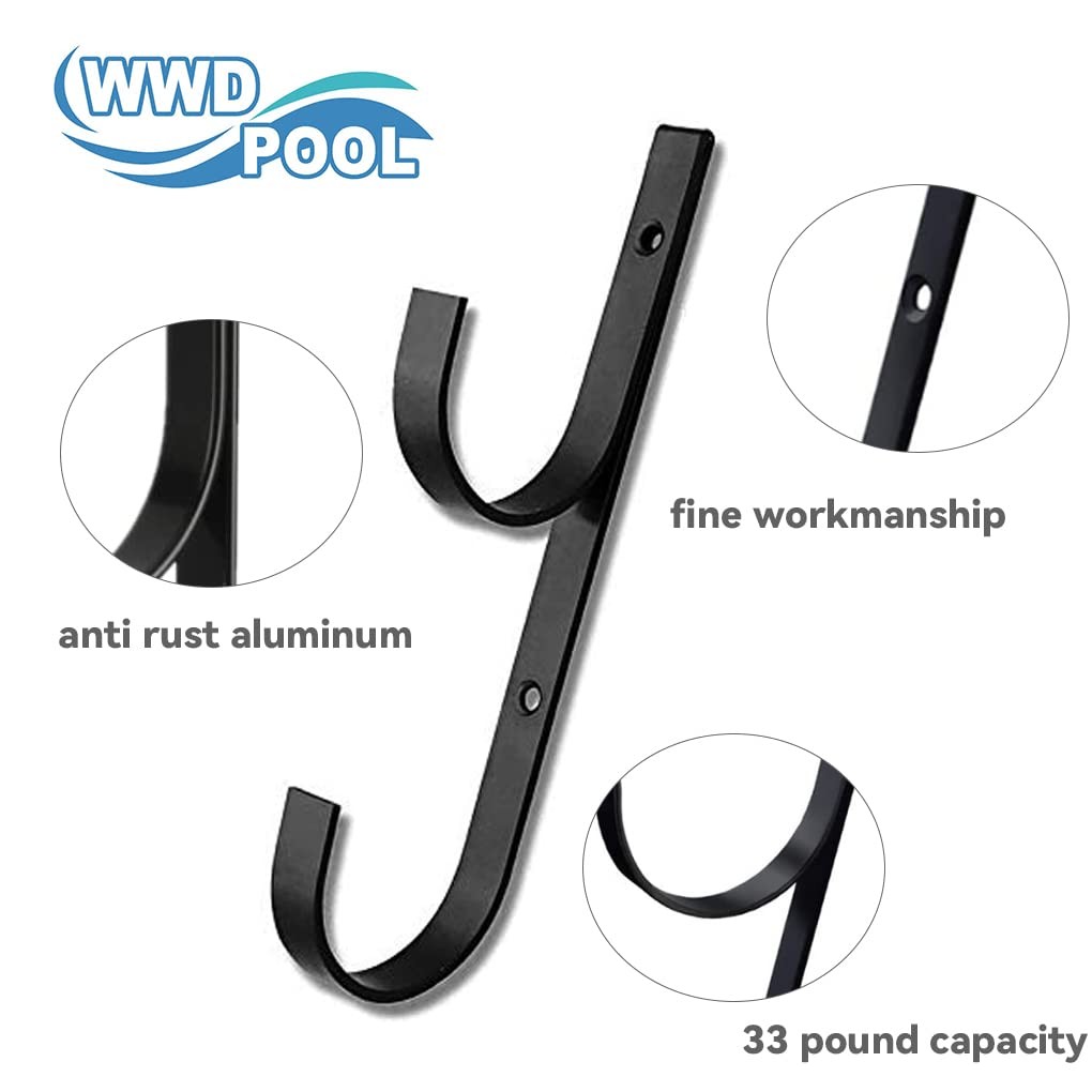 WWD POOL Swimming Pool Aluminum Pole Hanger Set, Blue, 1-Pack (2 Hooks), for …