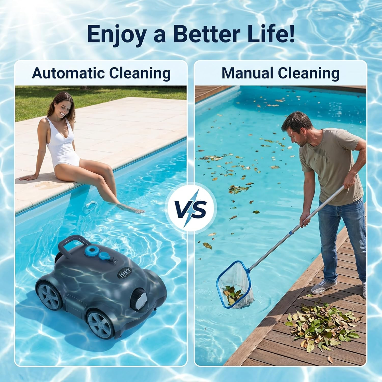 Cordless Robotic Pool Cleaner,Automatic Pool Vacuum Robot for In-Ground/Above Gr