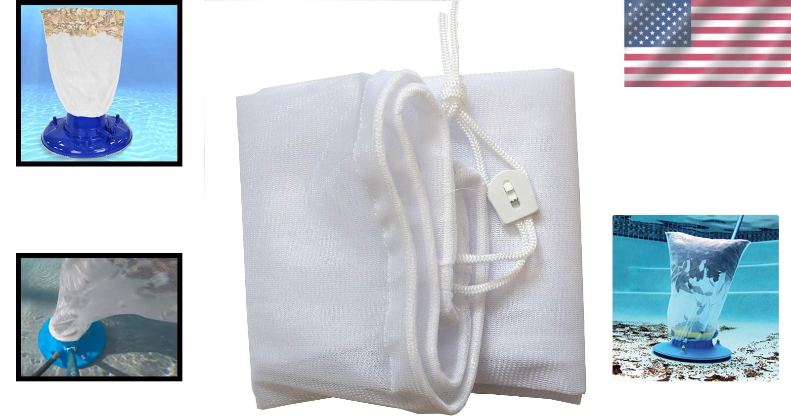 Versatile 16&Prime;x24&Prime; Pool Leaf Bag with Pull-N-Lock Cord for Multiple Vacuum Brands
