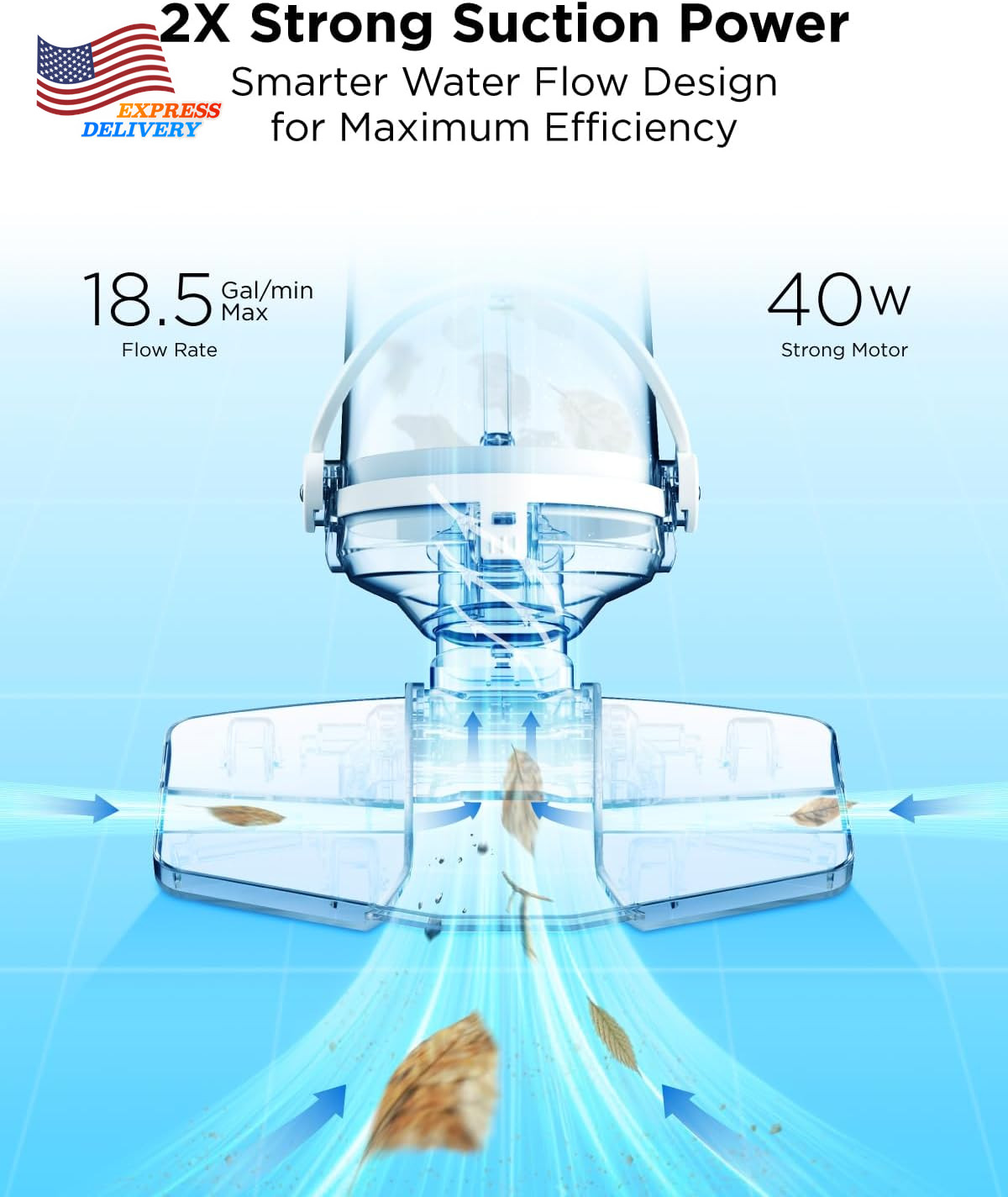 Cordless Pool Vacuum Cleaner Rechargeable Handheld for above & Inground Pools US