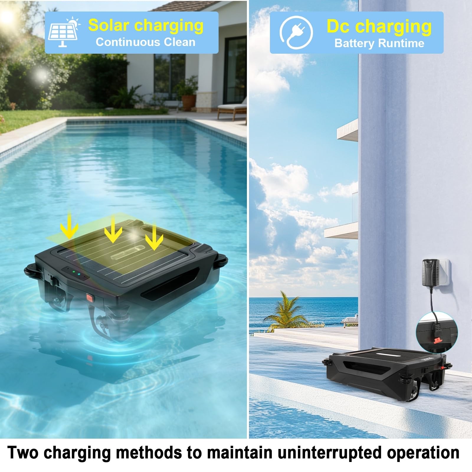 Solar Powered Robotic Pool Skimmer, Automatic Pool Surface Cleaner Robot with…
