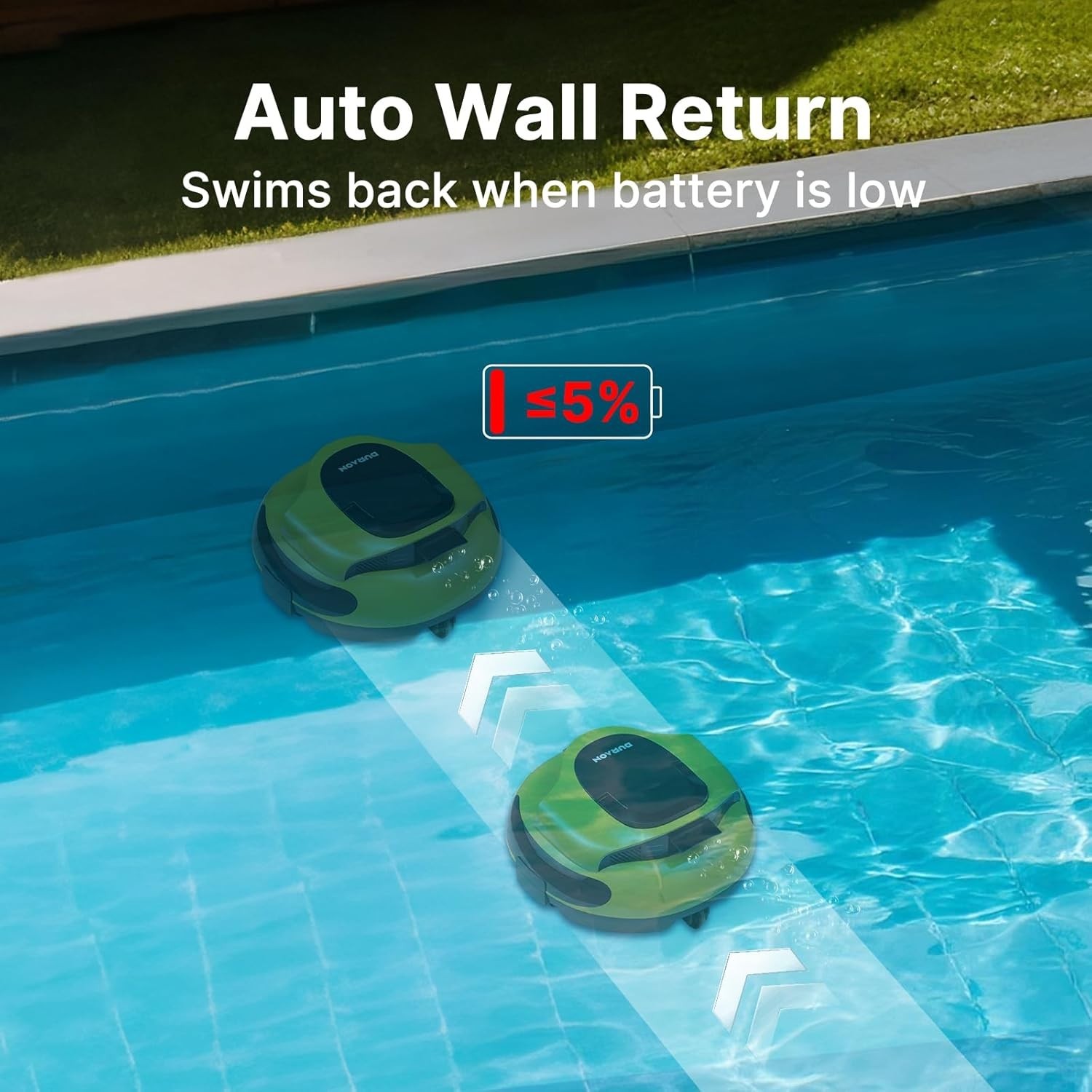 Yellow Cordless Robotic Pool Cleaner Dual Motor Powerful Suction 150 Min Runtime