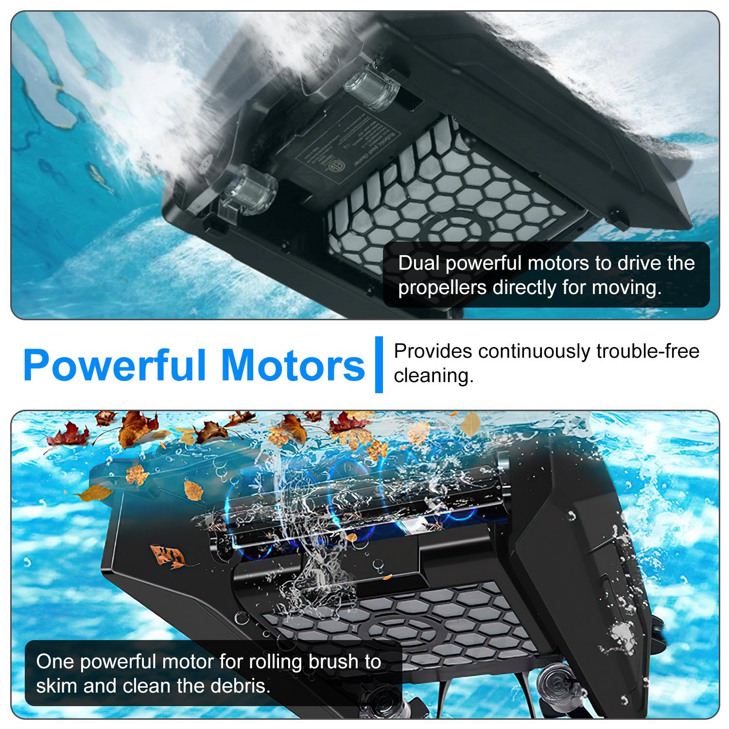 Solar Robotic Pool Skimmer Automatic Swimming Pool Cleaner Robot 1937sq.ft IPX7
