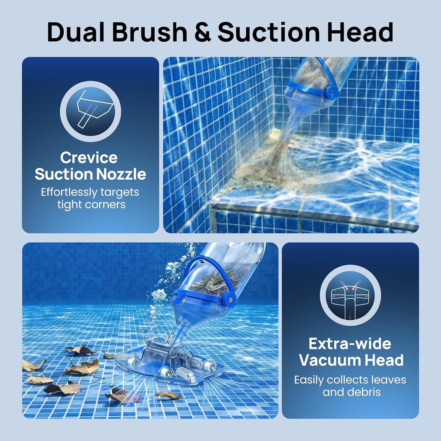 Cordless Rechargeable Pool Vacuum with 1110 GPH Suction, Telescopic Pole 87.5&Prime;