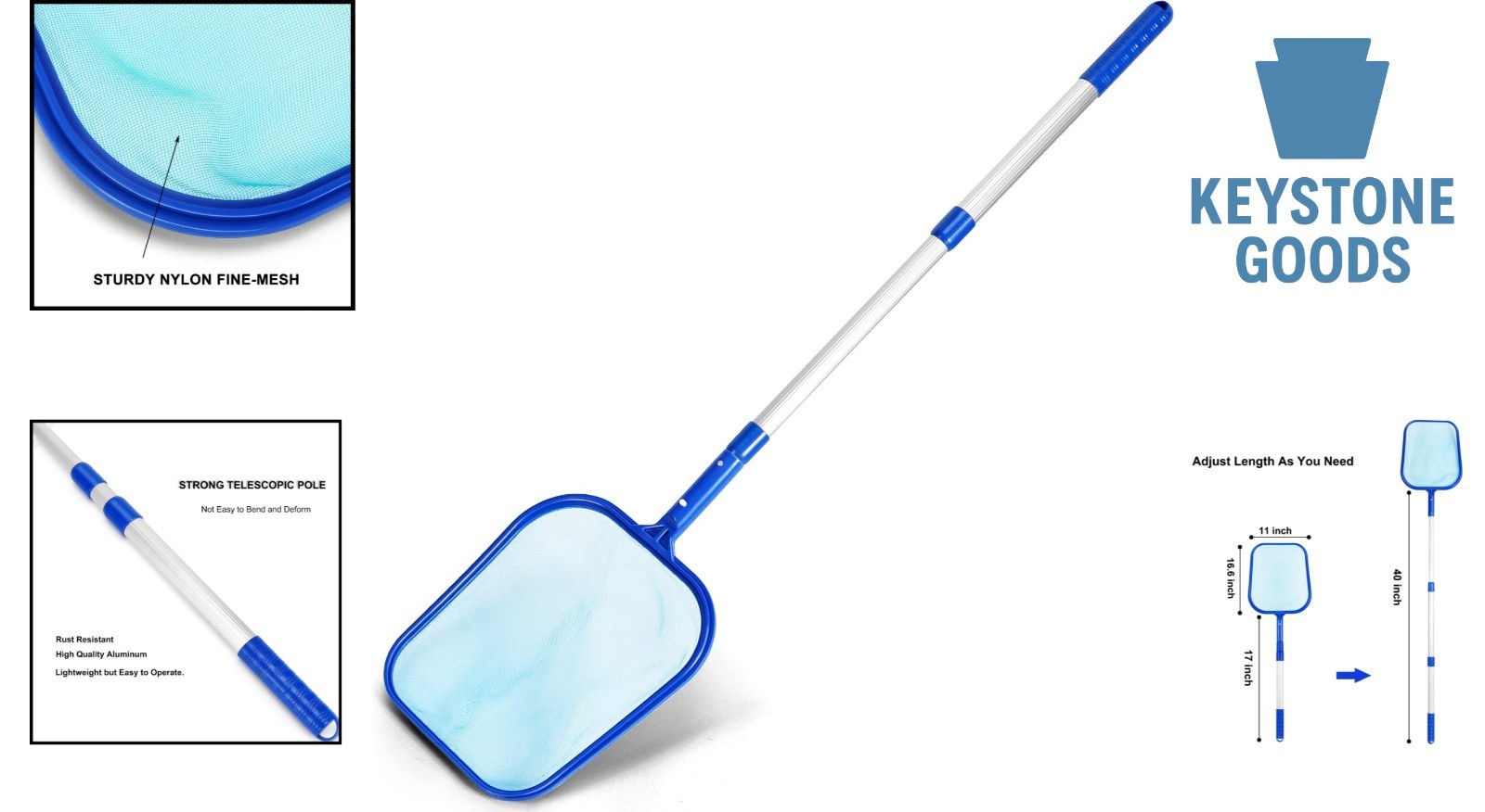 Adjustable Telescopic Pool Skimmer Net – Fine Mesh for Easy Surface Cleaning
