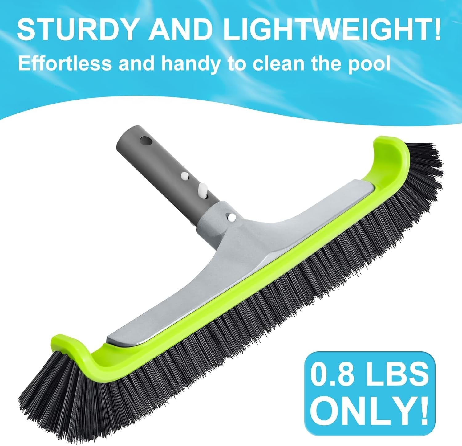 18&Prime; Pool Brush Head for Cleaning Swimming Walls, Curved Ends Scrub Brush Black