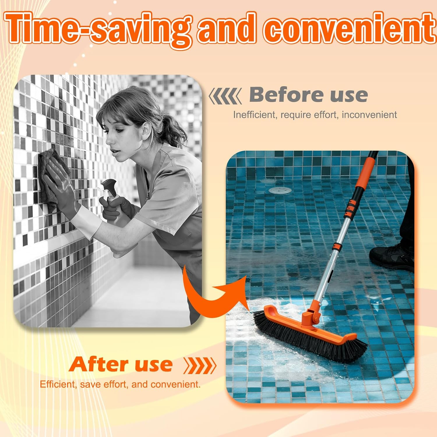 SISIUPASSIE Pool Brush Kit with Pole, Upgrade 18&Prime; Pool Brush and High-Efficiency