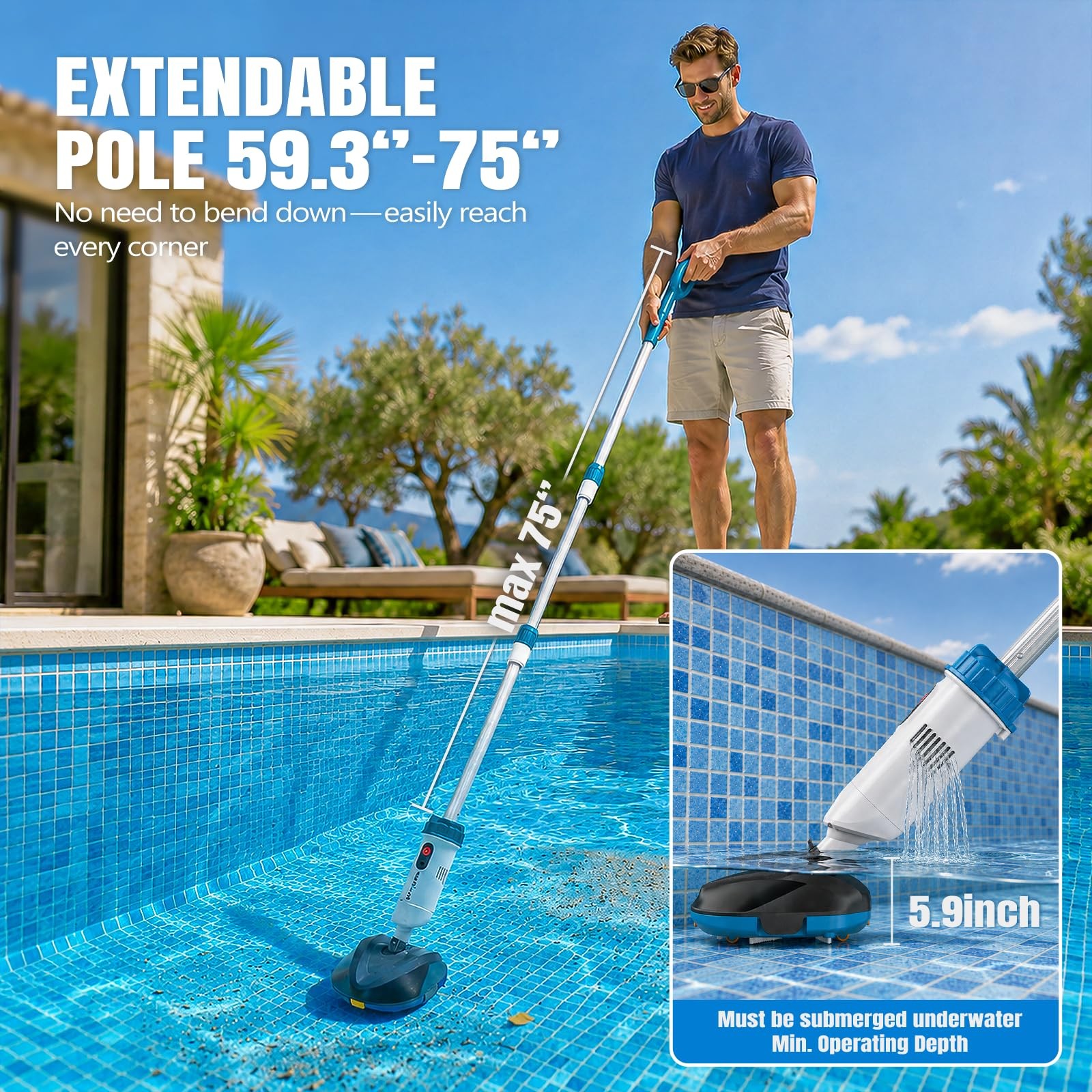 18.5 GPM Suction Pool Vacuum for Above Ground Pool,Hot Tubs,Spas