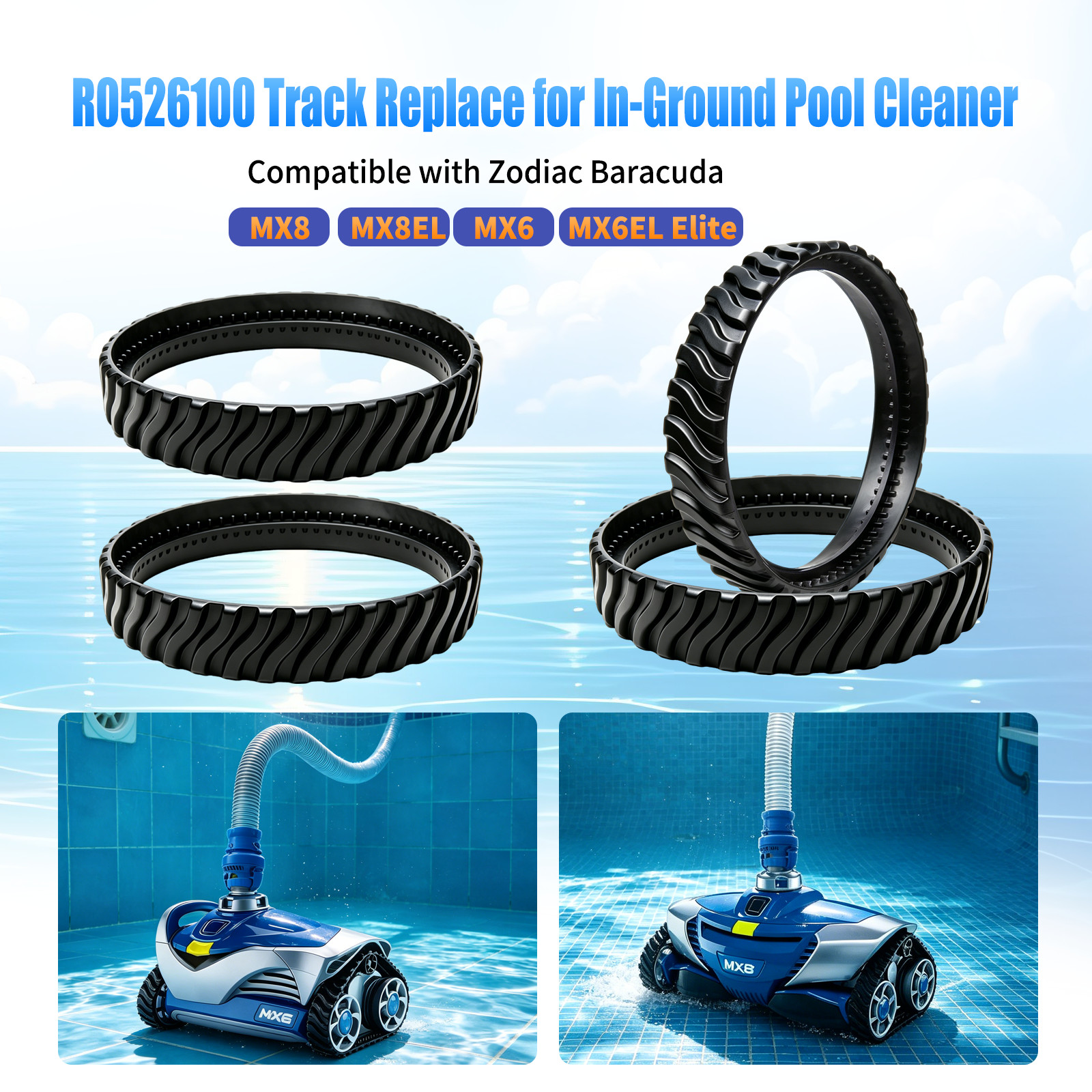 4 Pcs Pool Cleaner Tire Track R0526100 Fit for Zodiac Baracuda MX8 / MX6 Elite