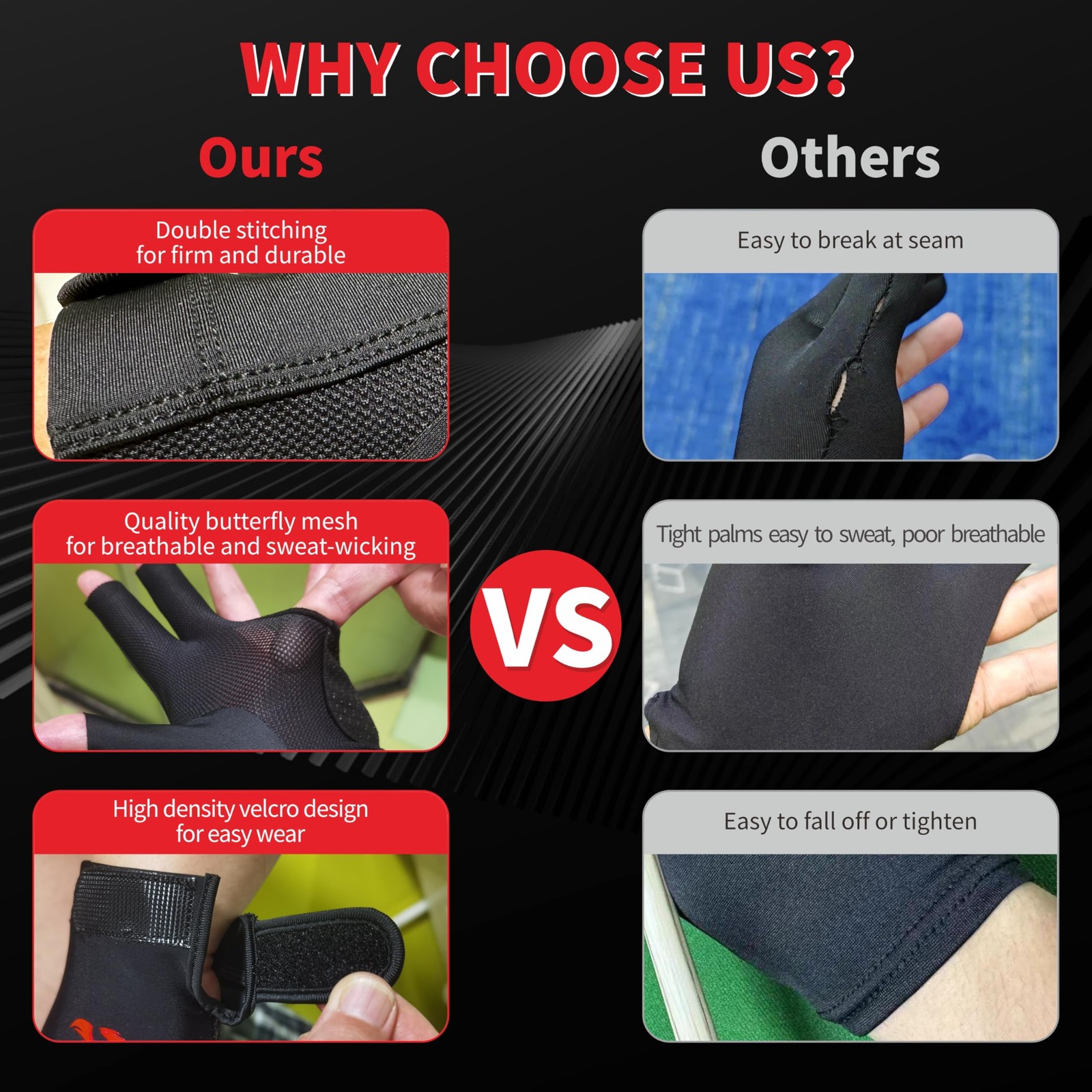 Pool Glove Left Hand 3 Finger for Right-Handed Player, Breathable Billiards Glov