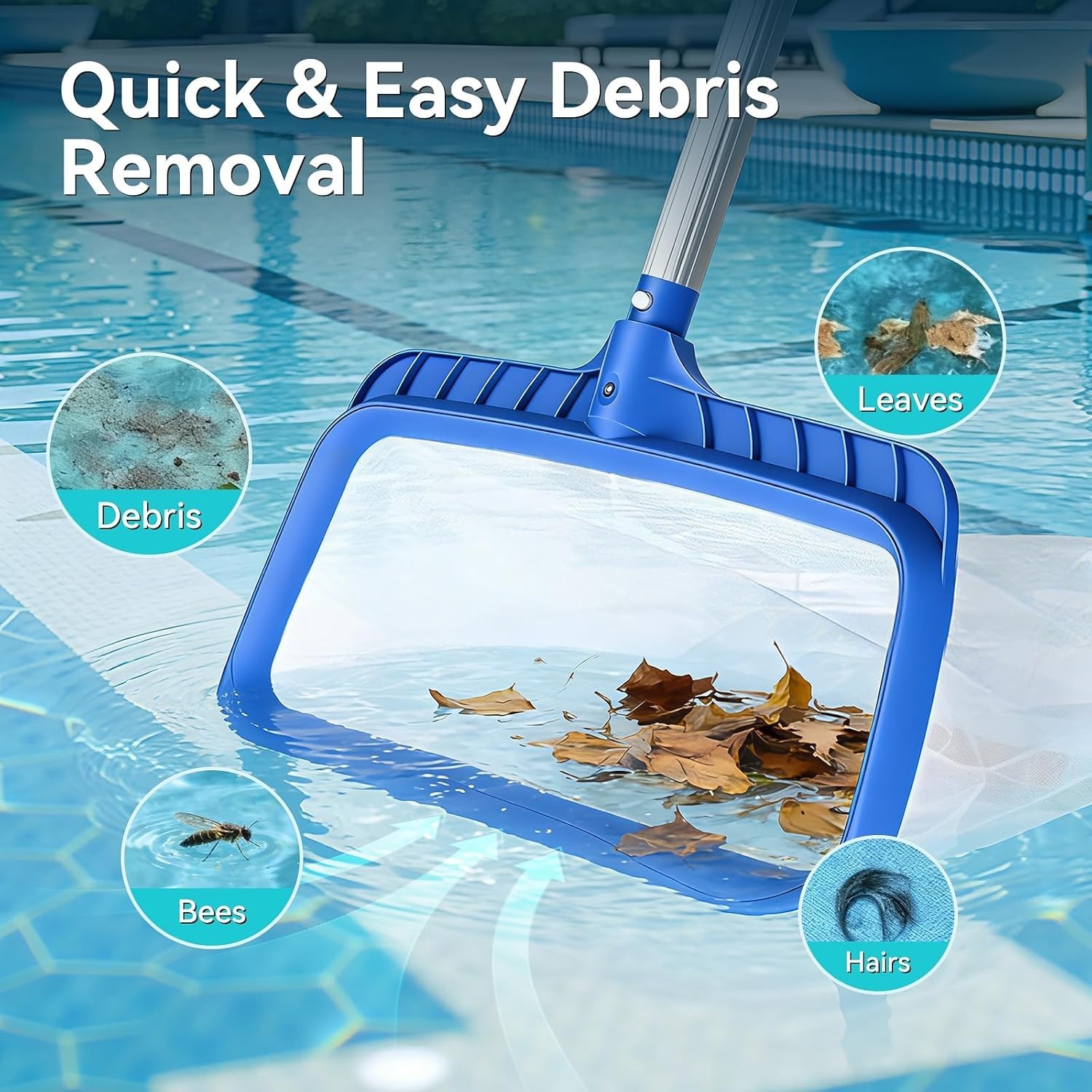Heavy-Duty Pool Skimmer Net with Reinforced Frame & Fine Nylon Mesh 17&Prime;x11&Prime;