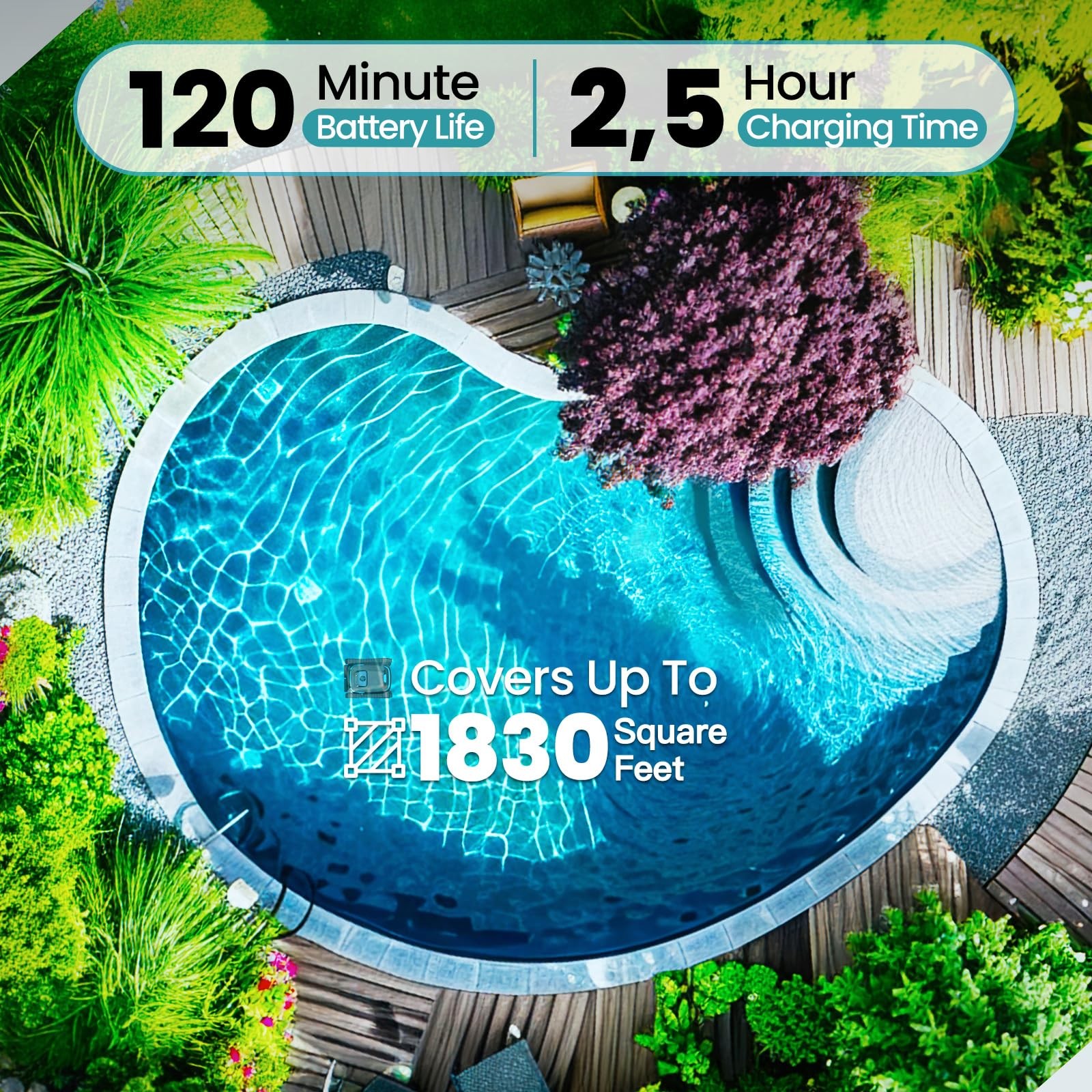 BOTLIFE Cordless Pool Robot Vacuum for Inground Pools, 5000 GPH Powerful Suction