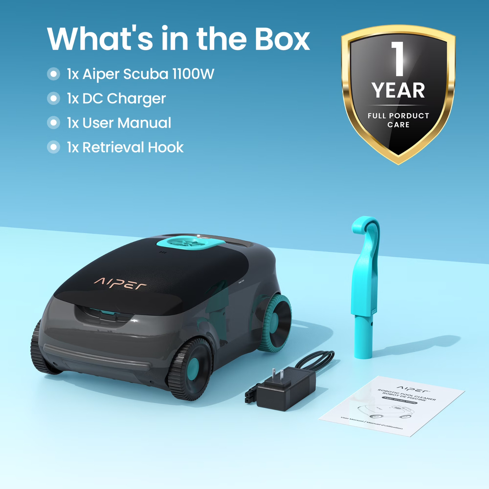 Aiper Scuba 1100W Cordless Robotic Pool Cleaner for Above-ground and Flat-floore