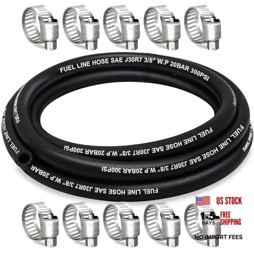 Fuel Line 3/8 Inch ID, Fuel Hose 10FT, J30R7 Fuel Line Hose NBR with 10 Clamps.