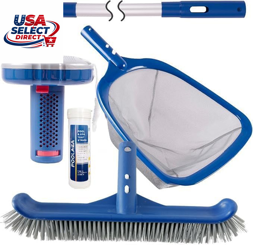 Pool Cleaning Kit with Brush, Skimmer Net, Pole, Floater & Test Strips