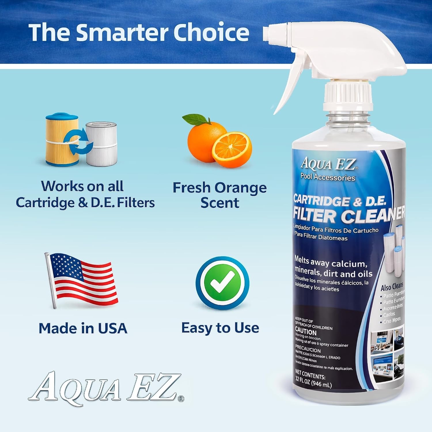 Pool & Spa Filter Cleaner – Extends Filter Life, 32 oz Citrus Fresh Formula