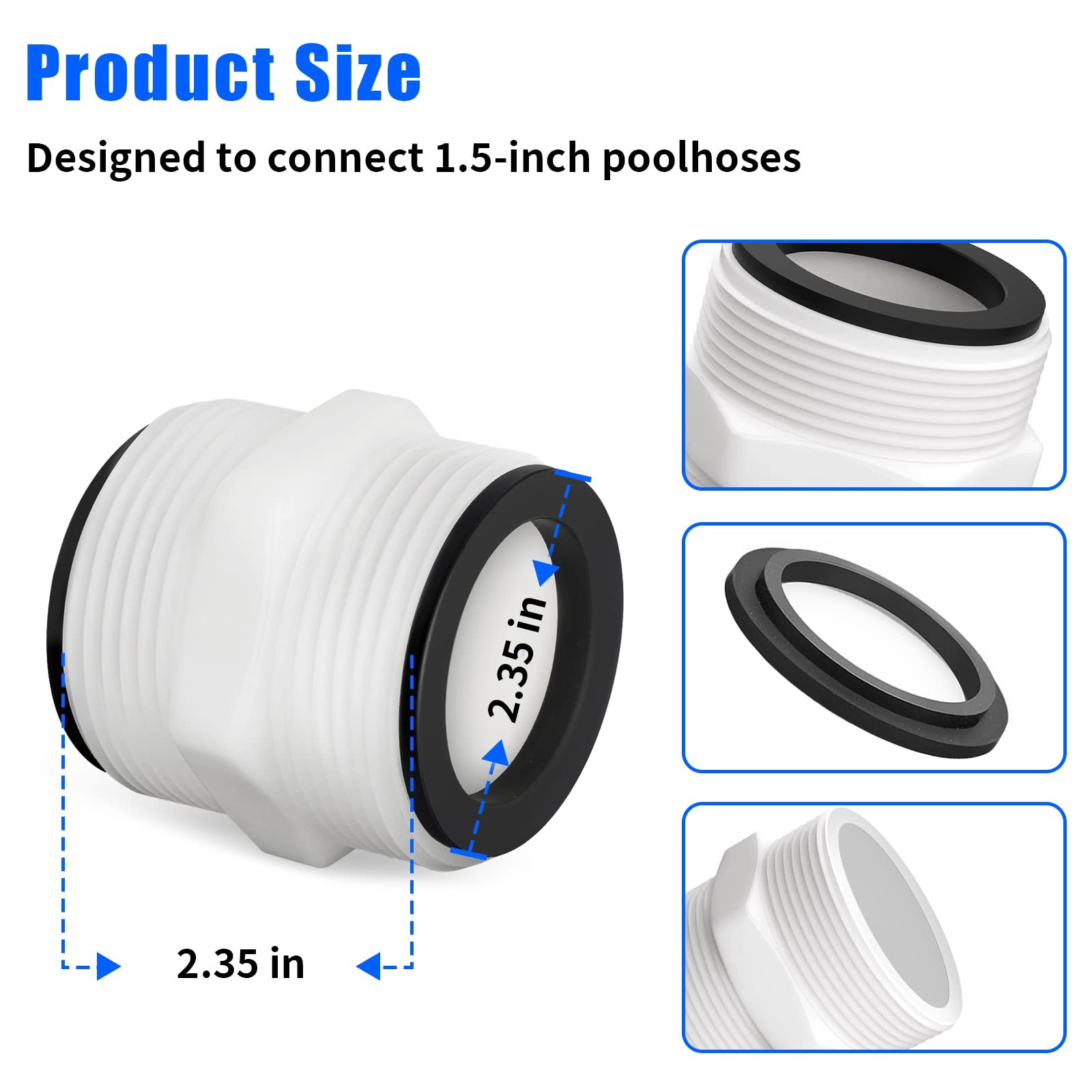 1.5 Pool Hose Connector for Intex – 1 1/2 Inch Split Inch, White