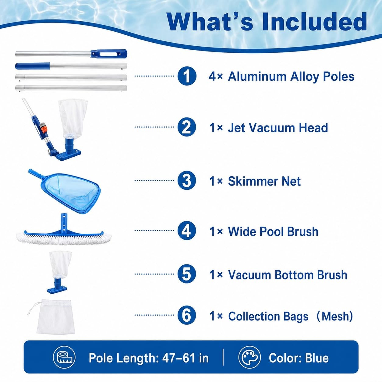 KKZACONL Pool Cleaning Kit Pole Spa Vacuum Net Brush