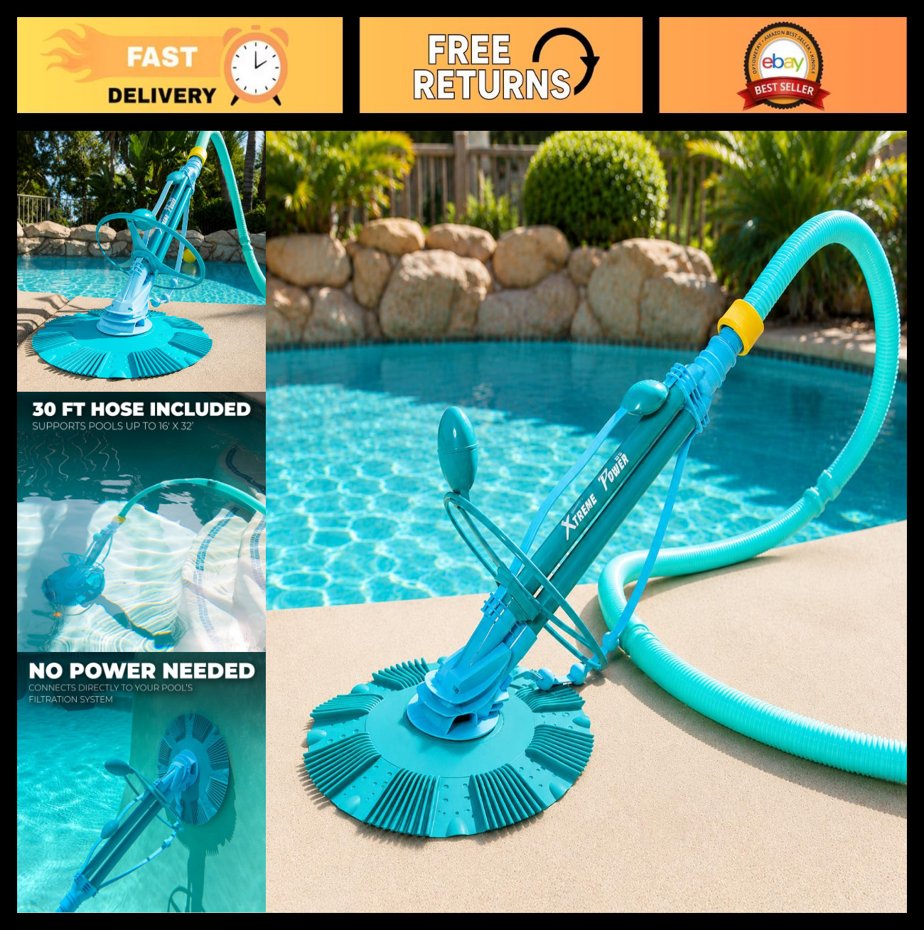 Automatic Pool Cleaner Vacuum – High Flow Side Suction for In-Ground Pools, Wall