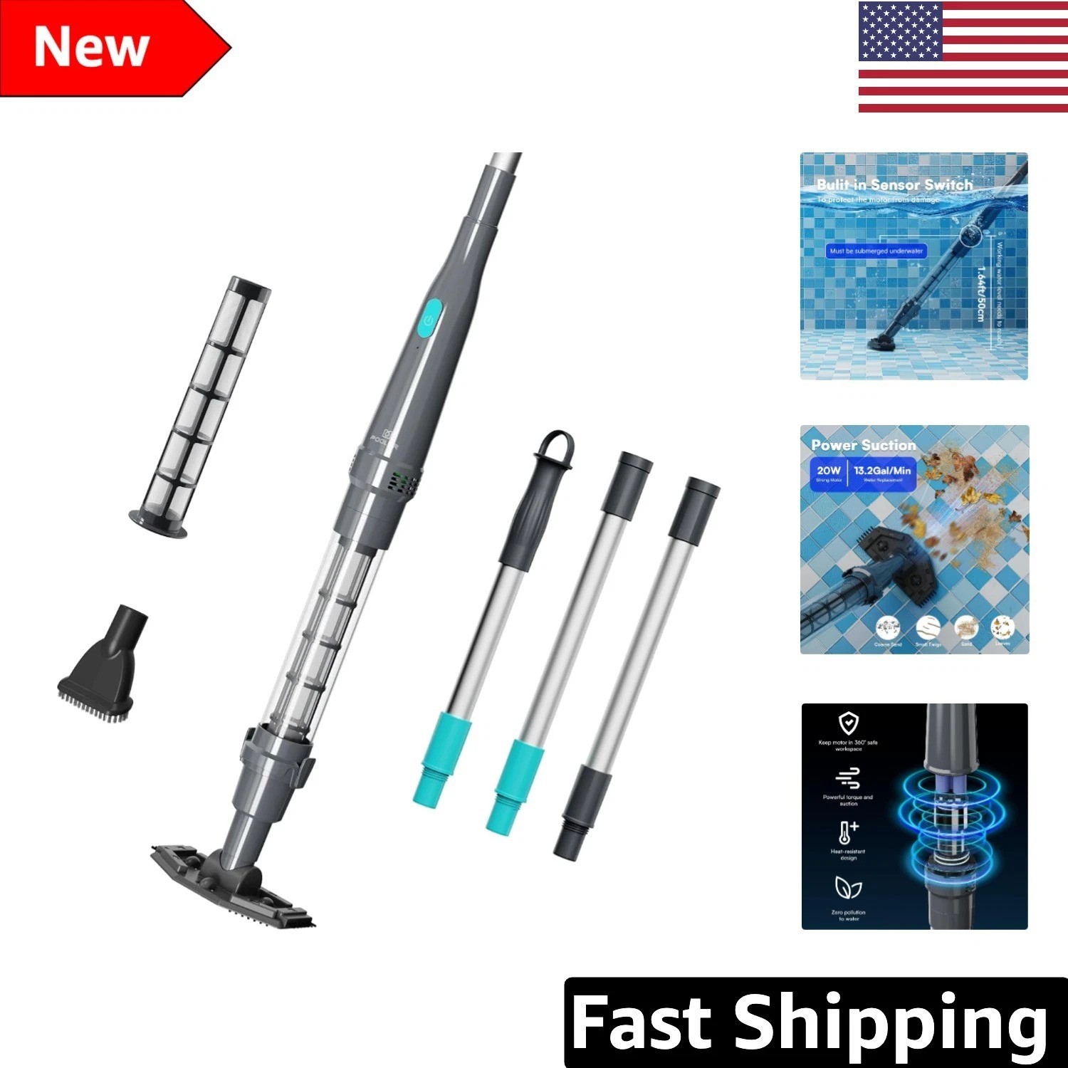 Cordless Hot Tub Vacuum Cleaner – 20W Strong Suction, Low Noise Operation