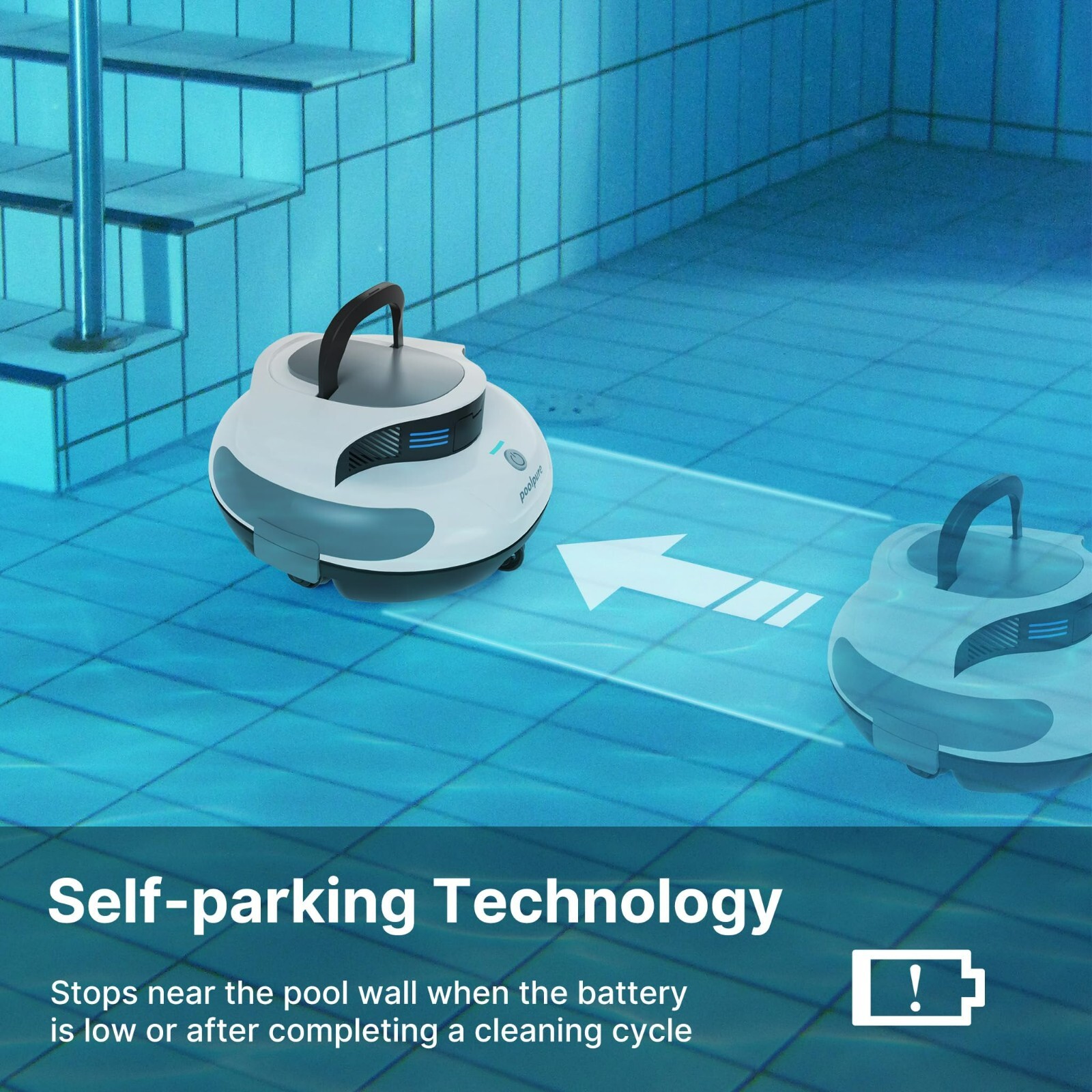 Robot Pool Cleaner, Cordless Pool Automatic Vacuum, Self-Parking, POOLPURE