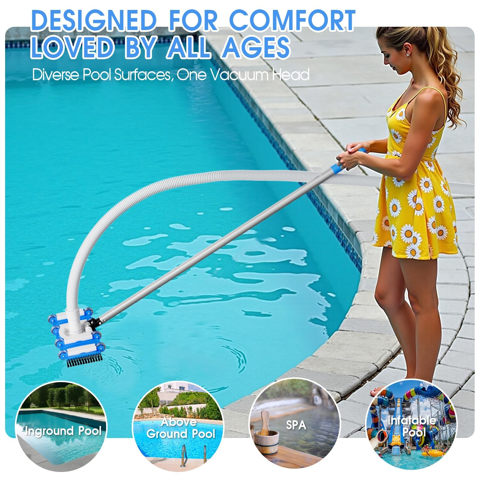 2026 Pool Vacuum Head with Swivel Handle – 16in Eazy-to-Use Daily Cleaning Va…