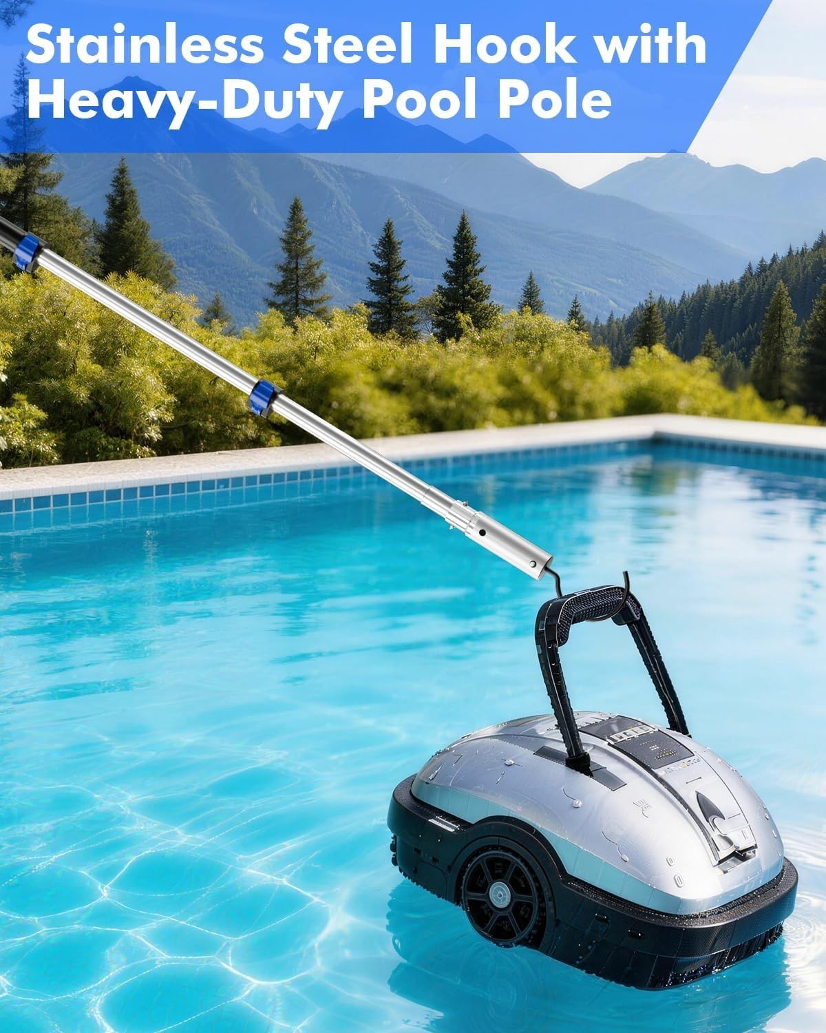 16 Ft Telescopic Pool Pole with Robotic Pool Cleaner Hook, Extendable Aluminu…