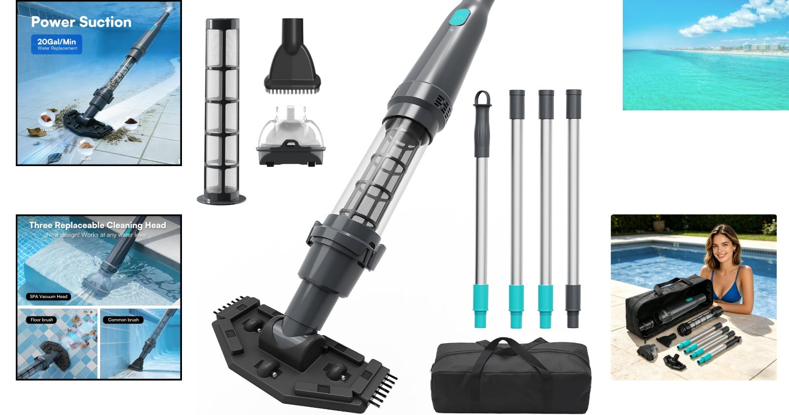 Versatile Handheld Pool Cleaner – Includes Extension Poles & Reusable Filter