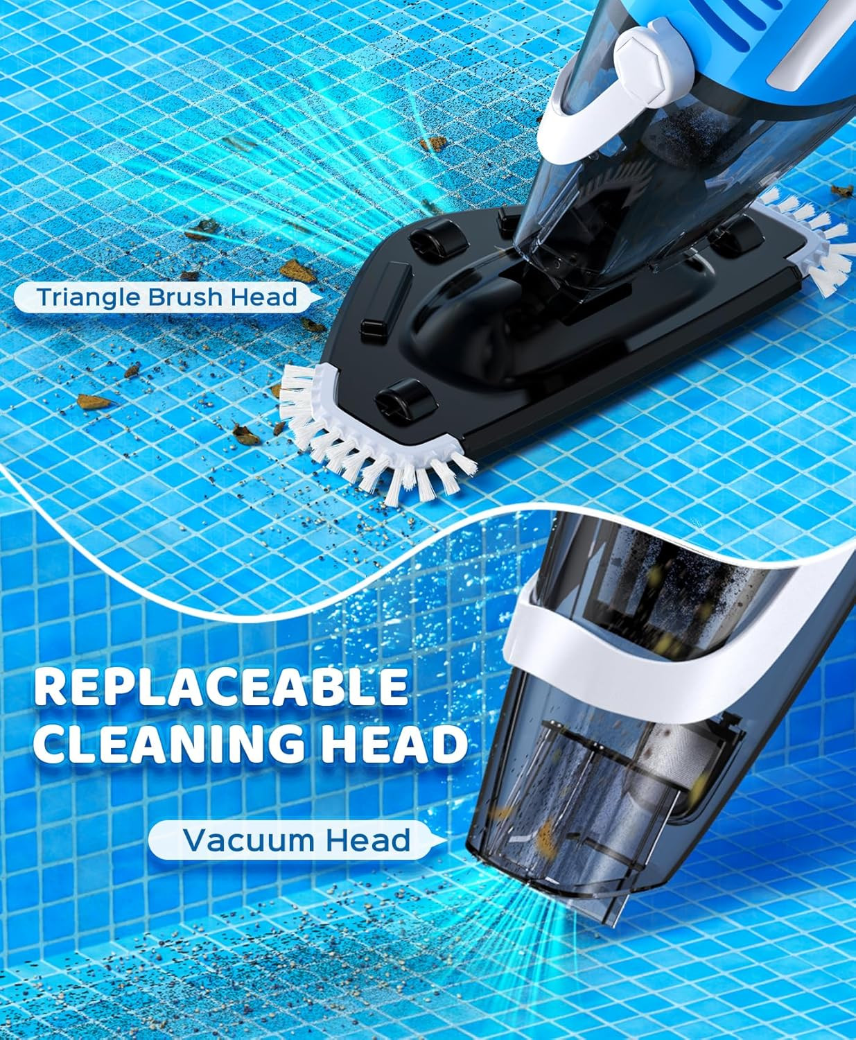 Pool Vacuum for above Ground Pool with a Telescopic Pole, 80Mins Runtime, Handhe